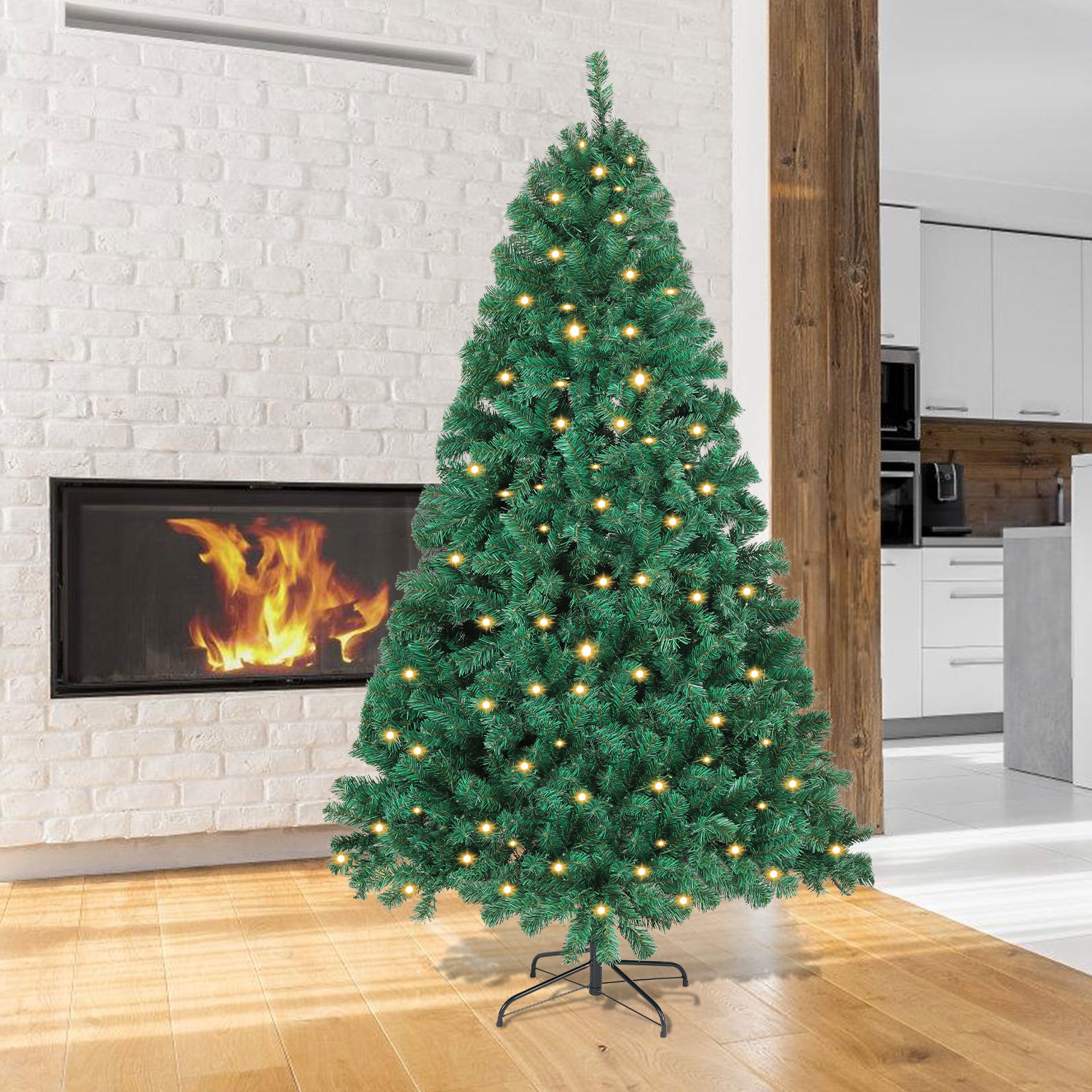 Jiubiaz Künstlicher Weihnachtsbaum Mit Led-lichterkette, Automatikzweigen Und Metallständer, Schnell Aufbaubar, Dichter Tannenbaum, 180 Cm