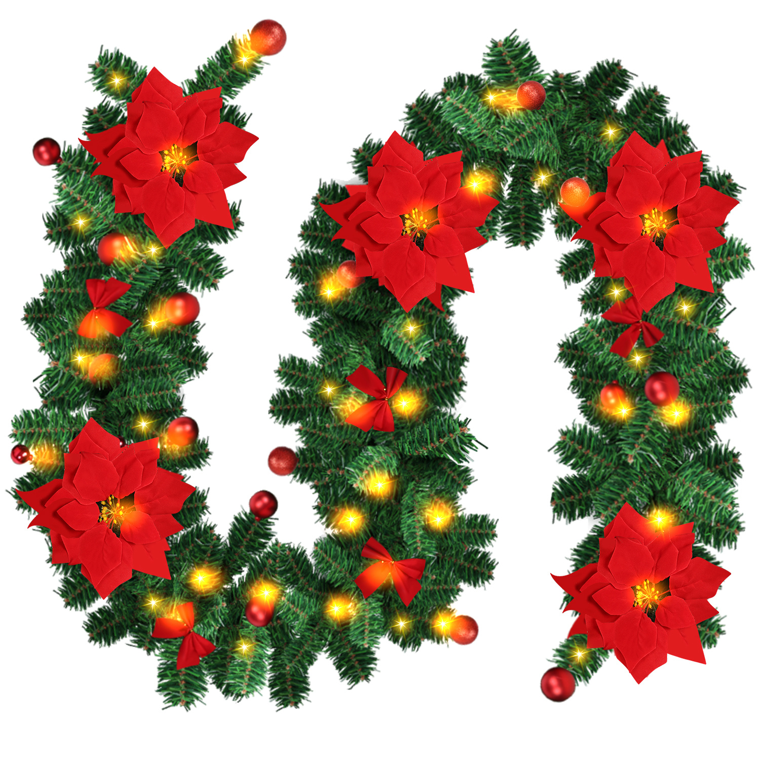 Jiubiaz Led-weihnachtsgirlande 2,7 M Mit 50 Leds Und Rotem Baumschmuck