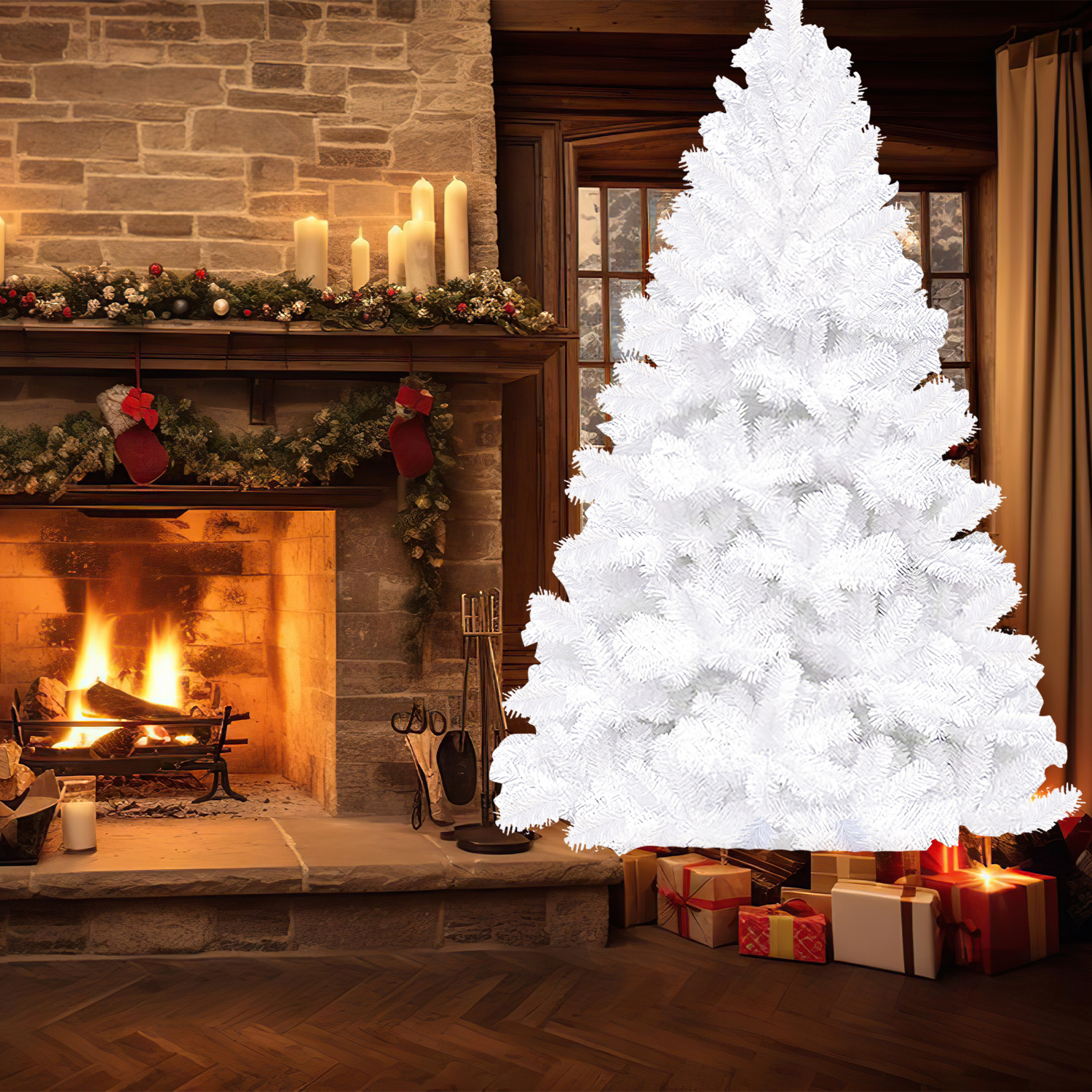 Jiubiaz Künstlicher Weihnachtsbaum Tannenbaum, Pvc Nadeln Metallständer & Klappsystem Christbaum Weiß 210cm