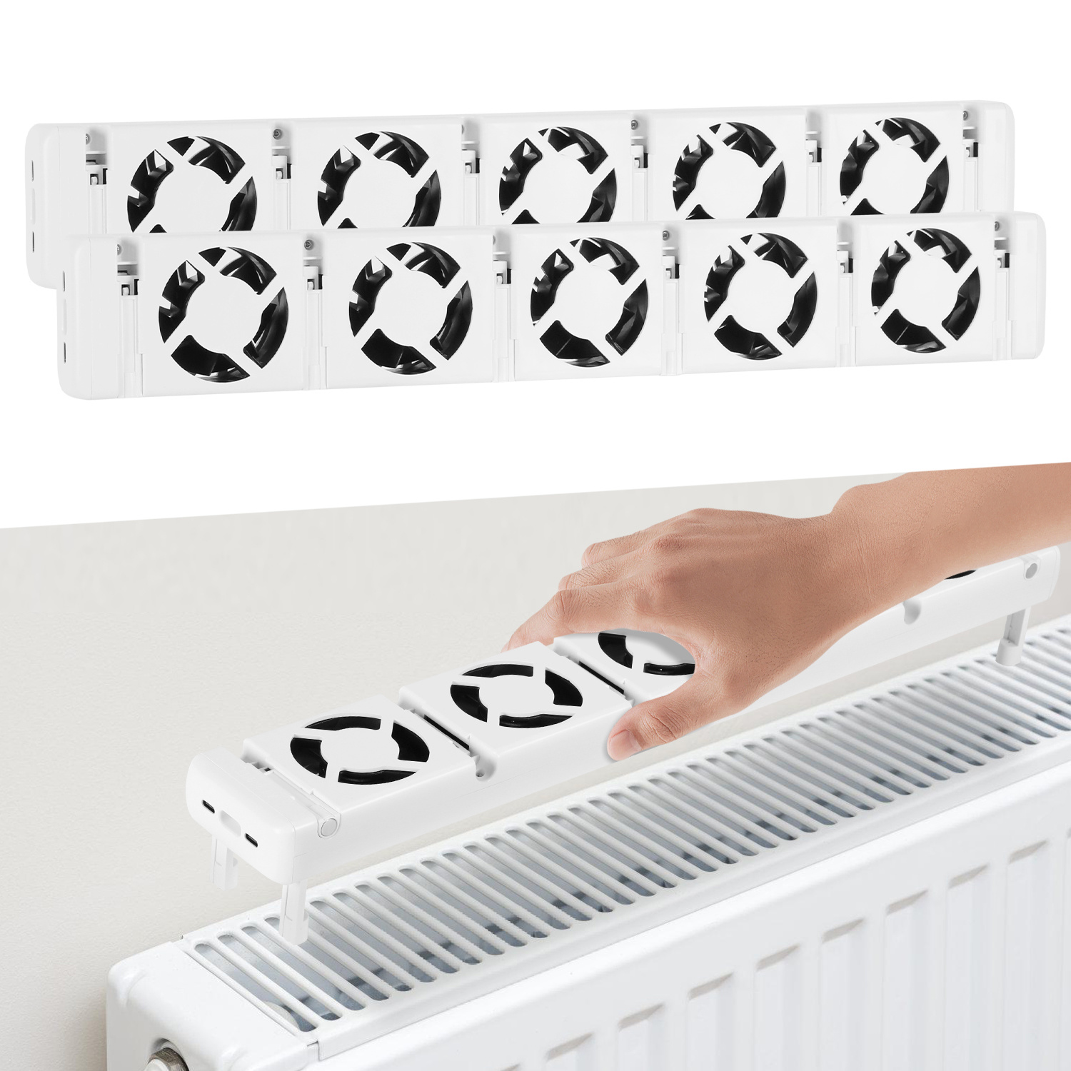 Jiubiaz Heizkörperverstärker 2er Set, Je 5 Lüfter, 47 Cm, Temperaturregler 0–60 °c, Magnetisch, Für 150–200 Cm