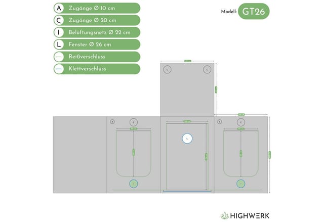 Highwerk - Growzelt 140 x 140 x 200 cm, Indoor Grow tent, schwarz grün, Homegrow, Growschrank, Pflanzenzelt