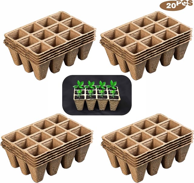 240 Biologisch Abbaubare Setzlingtöpfe, Quadratische Anzuchttöpfe, 20 Stück Mit 12 Gittern Für Pflanzen, Obst Und Gemüse