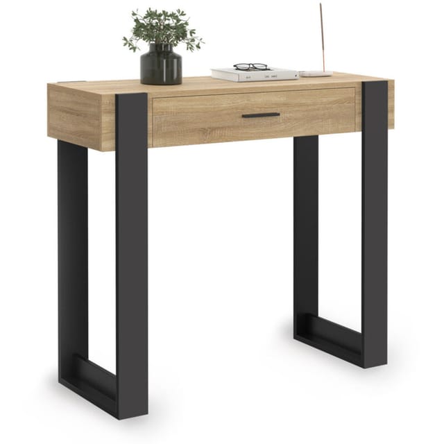 Konsole 1 Schublade PHOENIX Holz und Schwarz