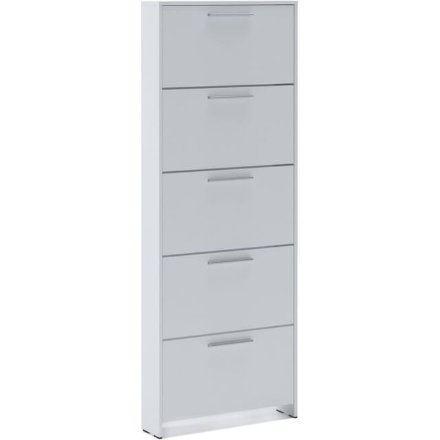 Schuhschrank Caspio, Schuhregal, Mehrzweck-Eingangsgarderobe, Möbel für Schuhe, 69x17h187 cm, Weiß - Dmora