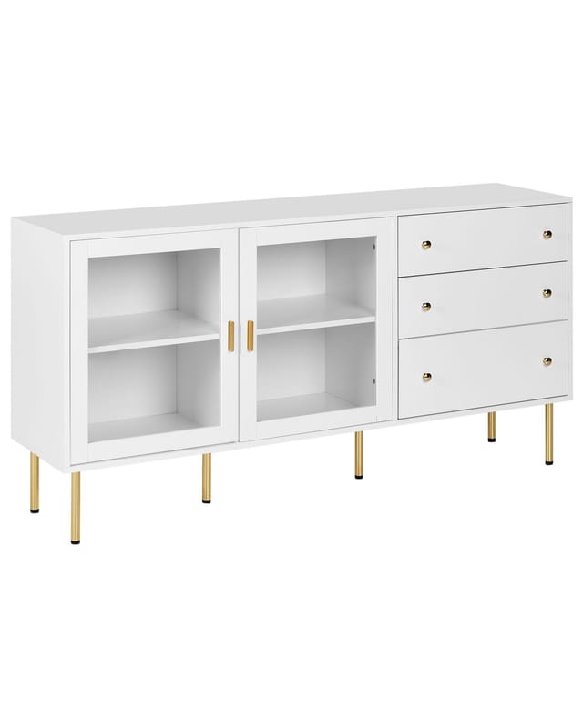 Vitrinenschrank Weißes mdf mit Glastüren und 2 Schubladen Goldene Akzente