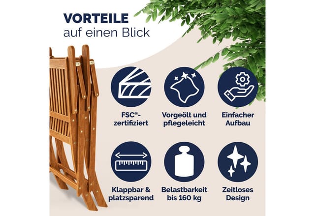 Balkonmöbel Set 2 Personen Wetterfest Holz FSC®-zertifizierte Stühle Klappbar 160kg Belastbar Balkon Garten Terrassenmöbel Möbel 3-tlg. Akazie
