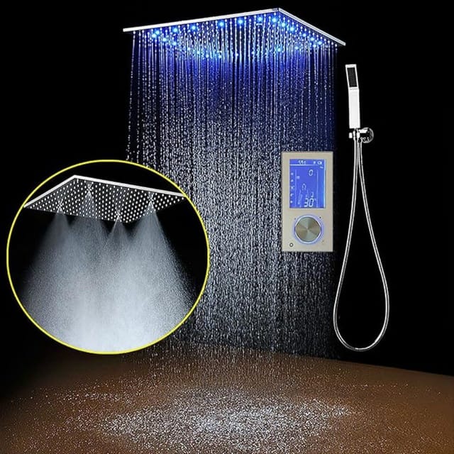 Duschsystem,chrom Unterputz Duscharmatur,multifunktional Duschsystem Mit Thermostat,mit 495×495mm Kopfbrause Es Gibt Zwei Wasserabgabemodi,handbrause Duschset,mit Touch-screen Duschbrause Regendusche