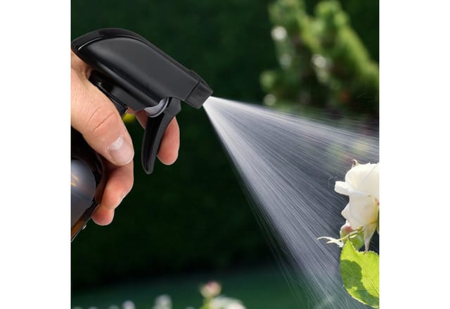 Relaxdays Sprühflasche Glas, 4er Set, 250ml, Nebel & Strahl, Wassersprüher für Haare, Reinigung, Pflanzen, braun/schwarz