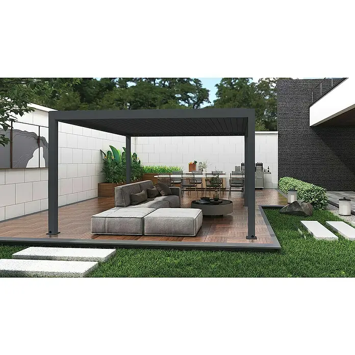 DWS Outdoor Pergola Delux Comfort (L x B x H: 290,4 x 290,4 x 250 cm, Farbe Gestell: Anthrazit, Aluminium, Motor)