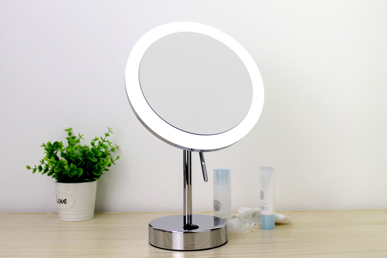 Primaster Kosmetikspiegel mit LED-Beleuchtung ohne Rahmen 5-fach Vergrößerung rund