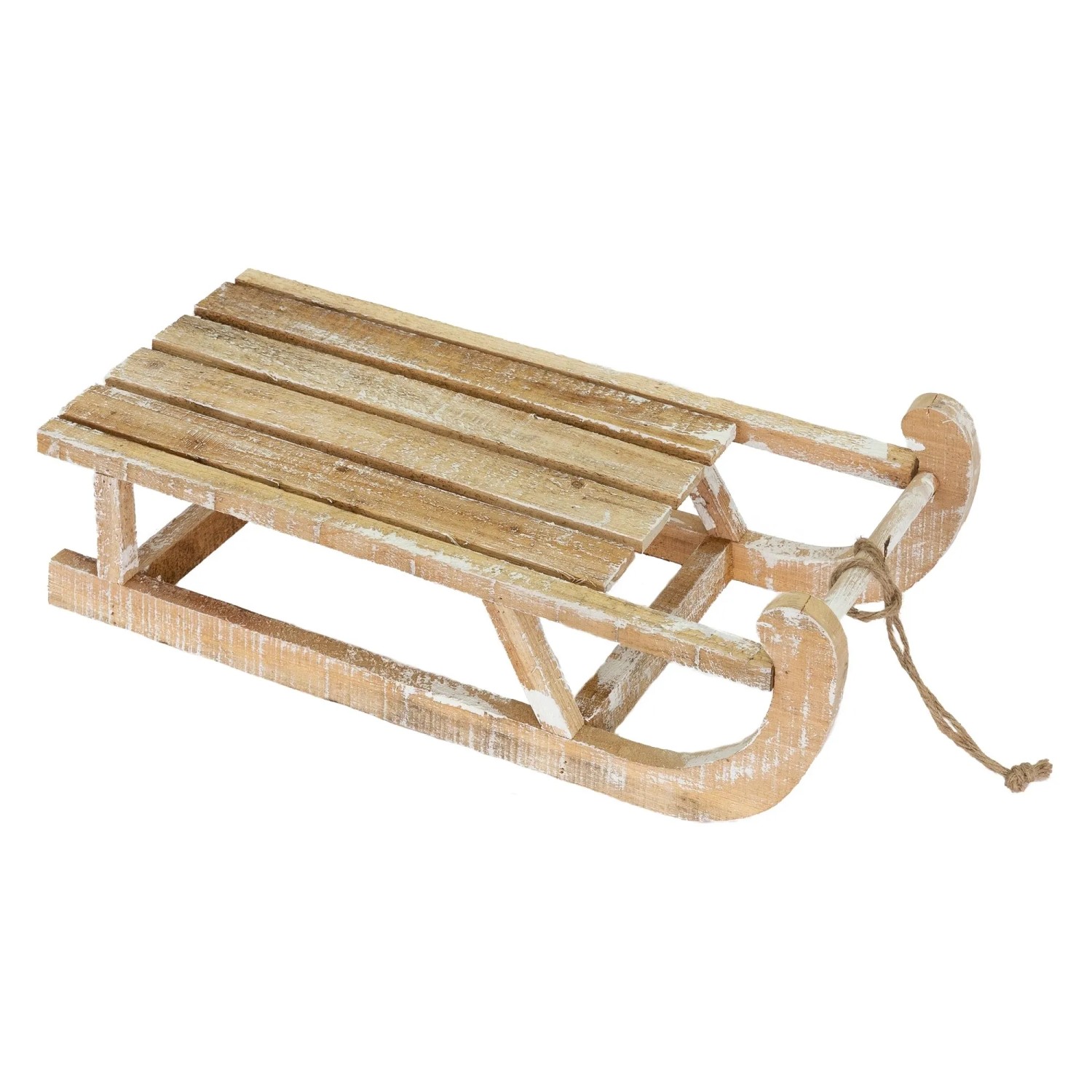 ECD Germany Deko Schlitten aus Holz 50,5 cm Braun Natur mit LED Weihnachtsdeko