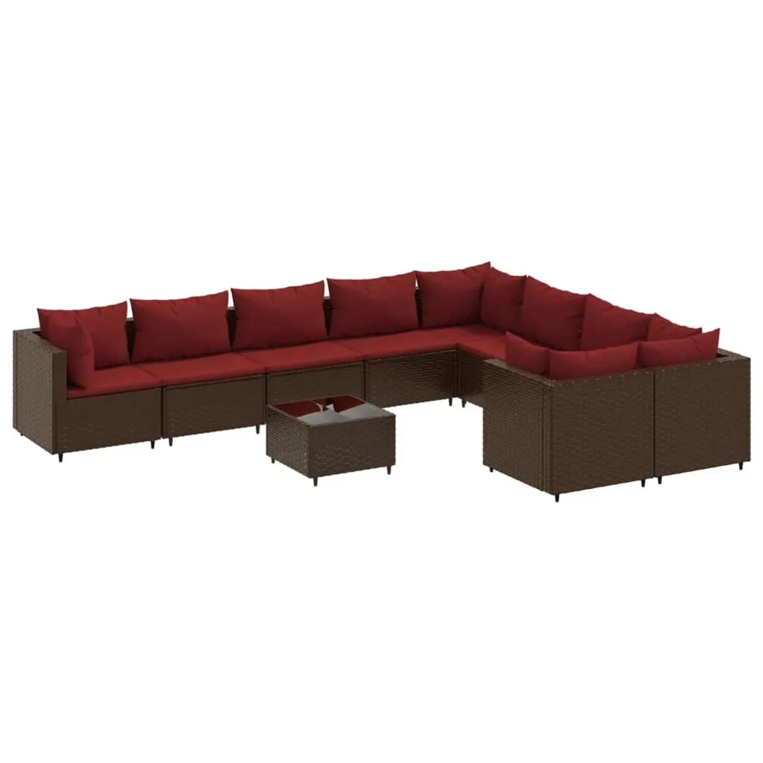vidaXL 10-tlg Garten-Sofagarnitur mit Kissen Braun Poly Rattan Modell 13