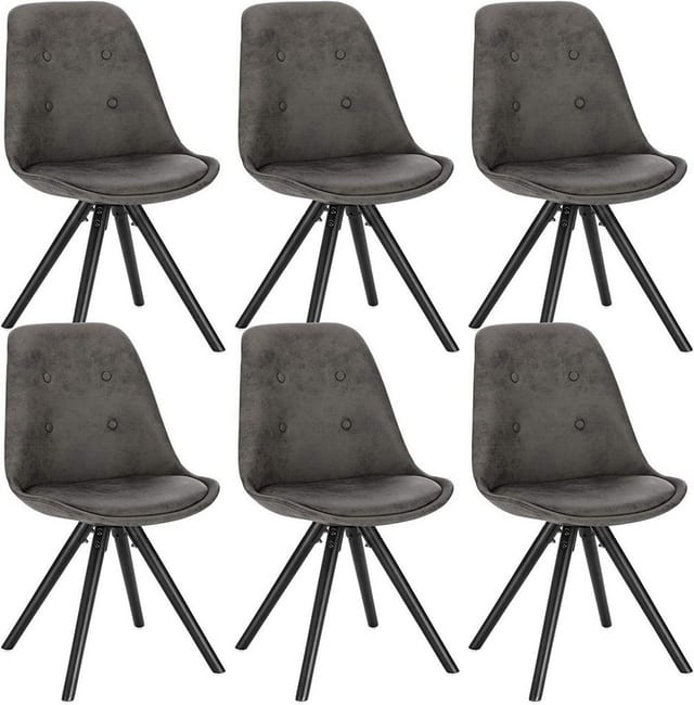 6 x Esszimmerstühle 6er Set Esszimmerstuh, Sitzfläche aus Stoffbezug, Design Stuhl, Küchenstuhl, Holzgestell, Antiklederoptik Anthrazit