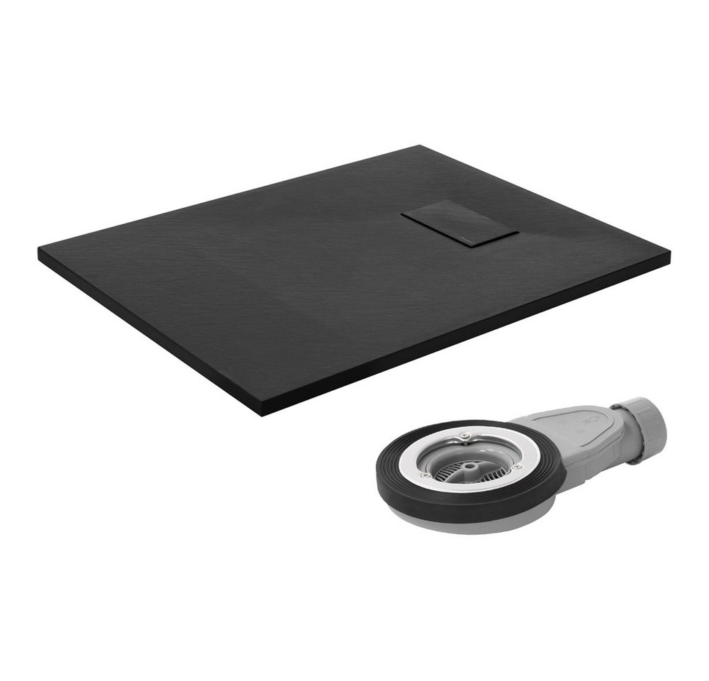LuxeBath Duschwanne 90x70 cm Schwarz mit Ablaufgarnitur aus SMC H:3 cm Bild 3