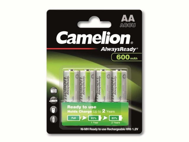 NiMH-Mignon-Akku AlwaysReady, 600 mAh, 4 Stück - Camelion