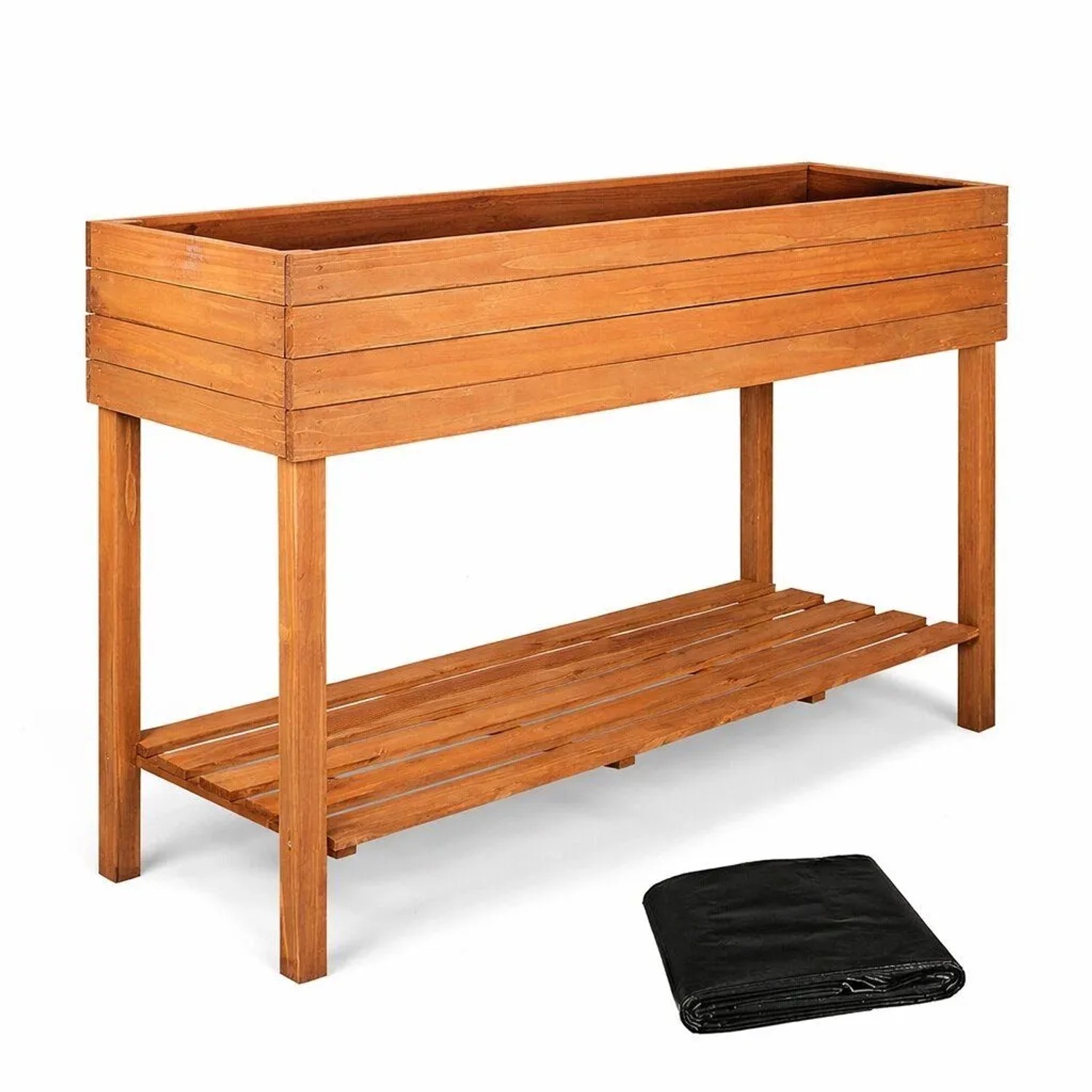 TTL GARDEN Hochbeet Pflanzkasten XL 120×40×80 cm – Balkon Hochbeet Aus Tannenholz Braun Mit Ablagefach