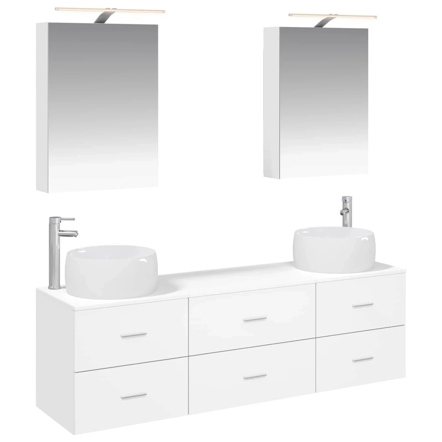 vidaXL Badezimmermöbel-Set 5-Tlg Weiß Ingenieurholz und Glas 3406991