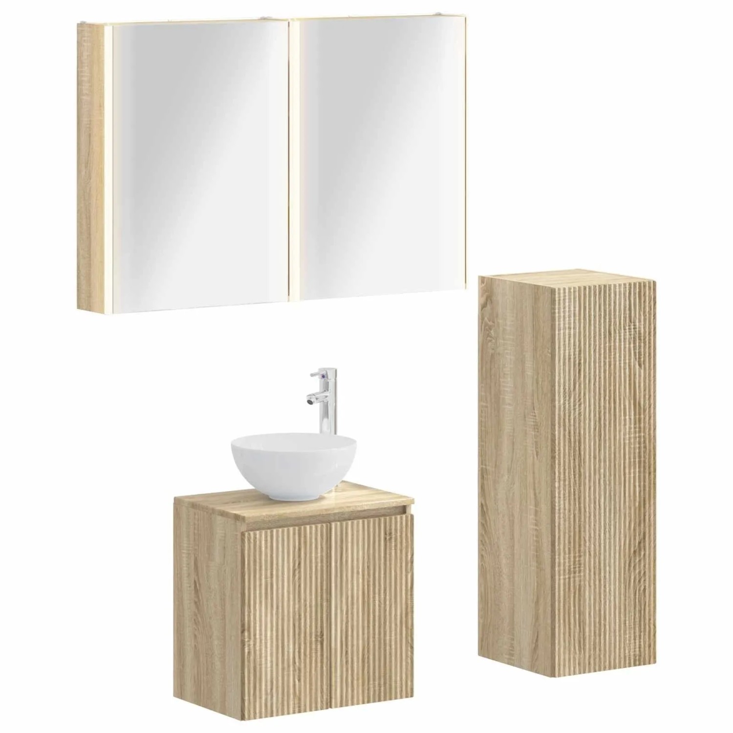 vidaXL Badezimmermöbel-Set 4-Tlg Sonoma-Eiche Ingenieurholz und Glas 3407425