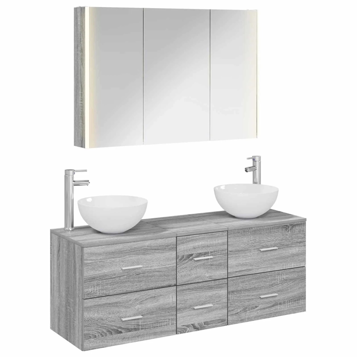 vidaXL Badezimmermöbel-Set 4-Tlg Grau Sonoma Ingenieurholz und Glas 3406748
