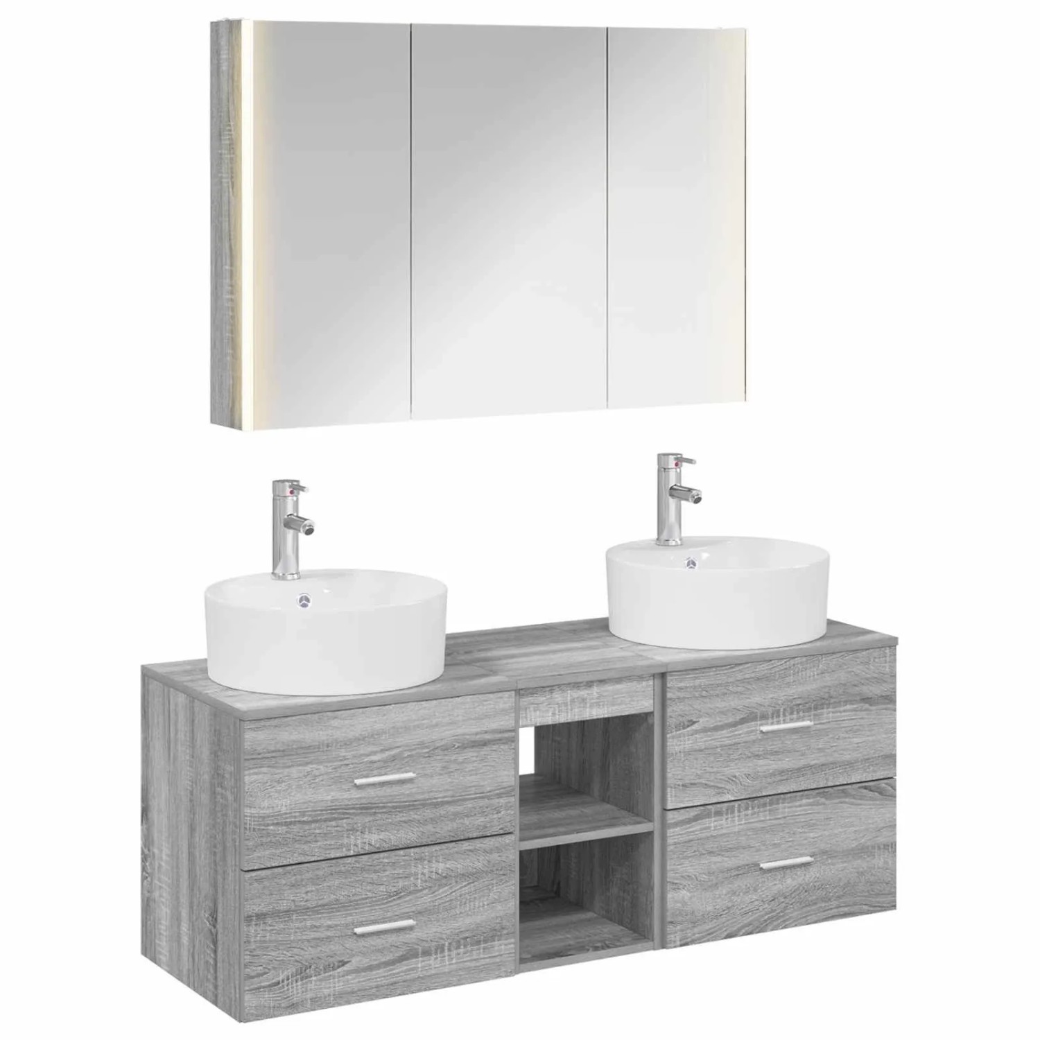 vidaXL Badezimmermöbel-Set 4-Tlg Grau Sonoma Ingenieurholz und Glas 3406908