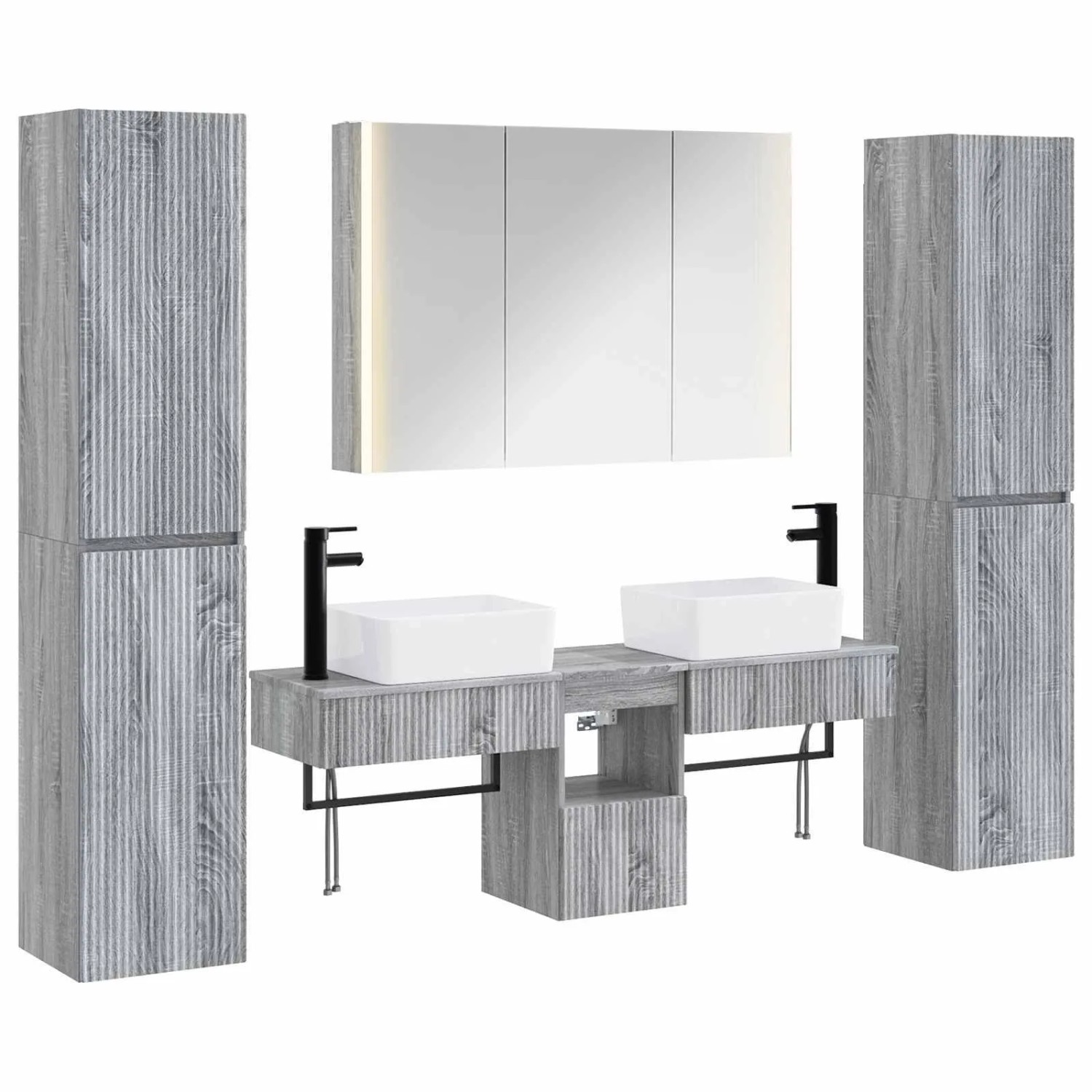 vidaXL Badezimmermöbel-Set 6-Tlg Grau Sonoma Ingenieurholz und Glas 3407204