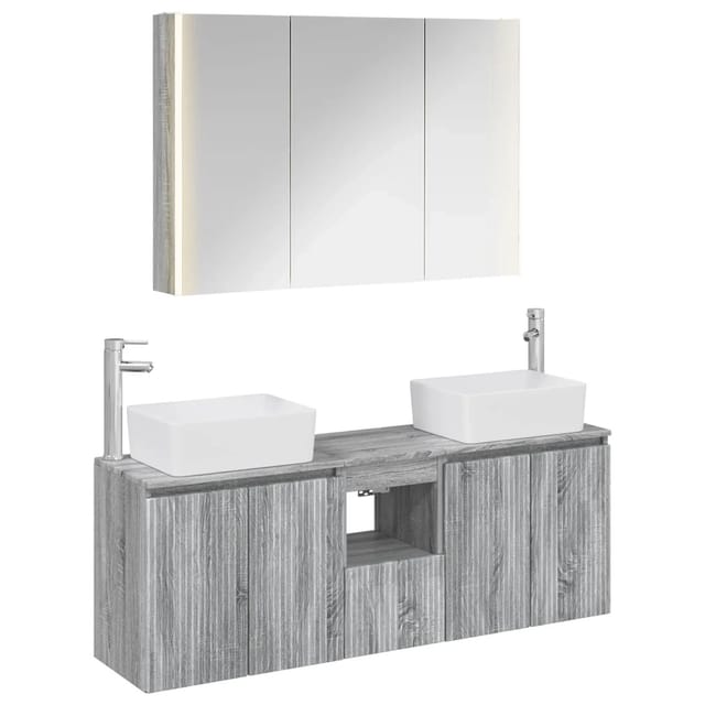 vidaXL Badezimmerschrank-Set 4-Tlg Grau Sonoma Holzwerkstoff 3406428