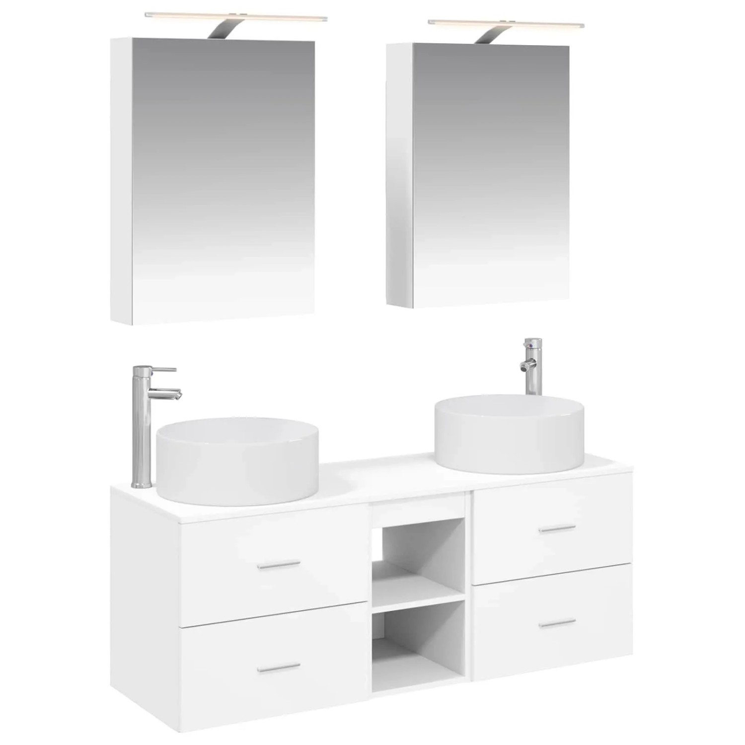 vidaXL Badezimmermöbel-Set 5-Tlg Weiß Ingenieurholz und Glas 3407071