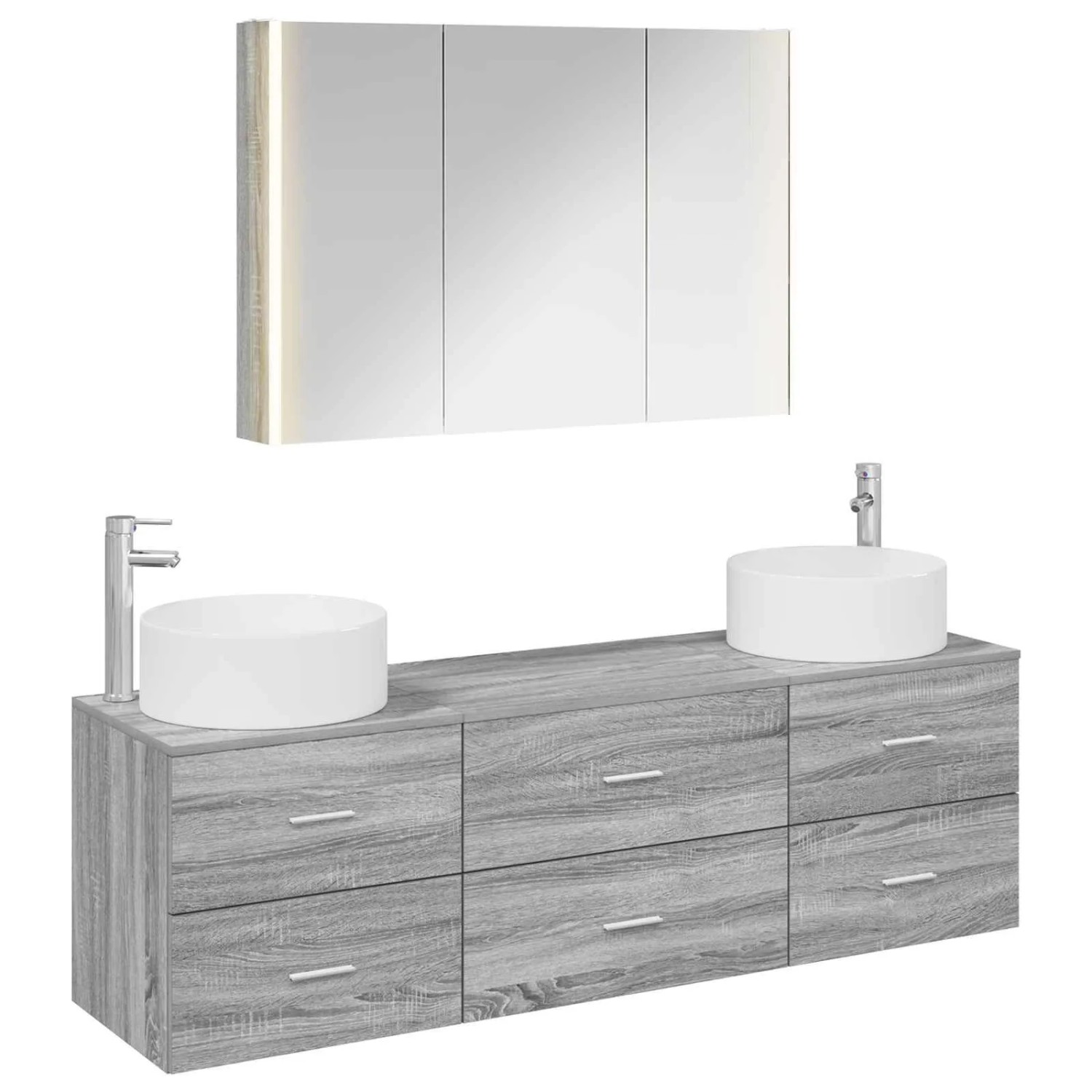 vidaXL Badezimmermöbel-Set 4-Tlg Grau Sonoma Ingenieurholz und Glas 3407068