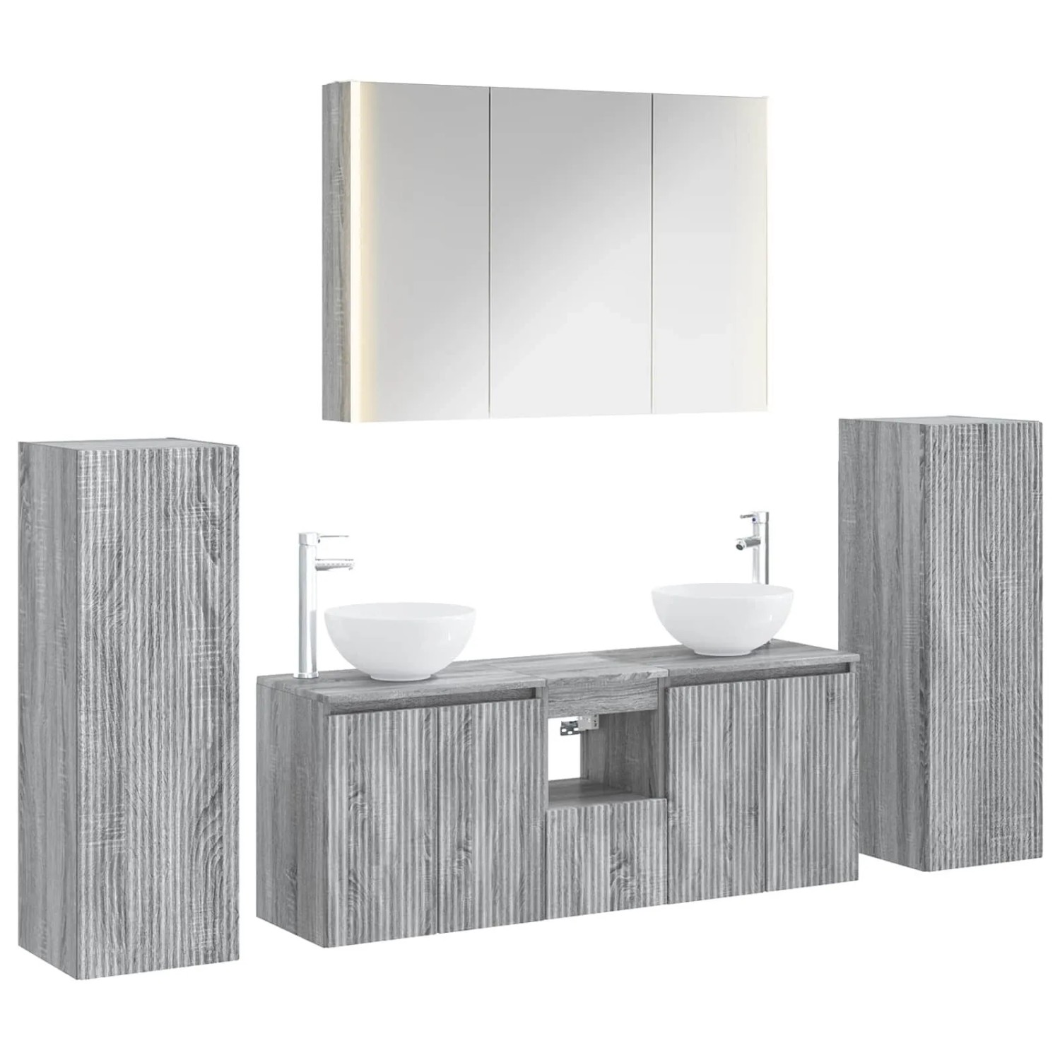 vidaXL Badezimmermöbel-Set 6-Tlg Grau Sonoma Ingenieurholz und Glas 3407156