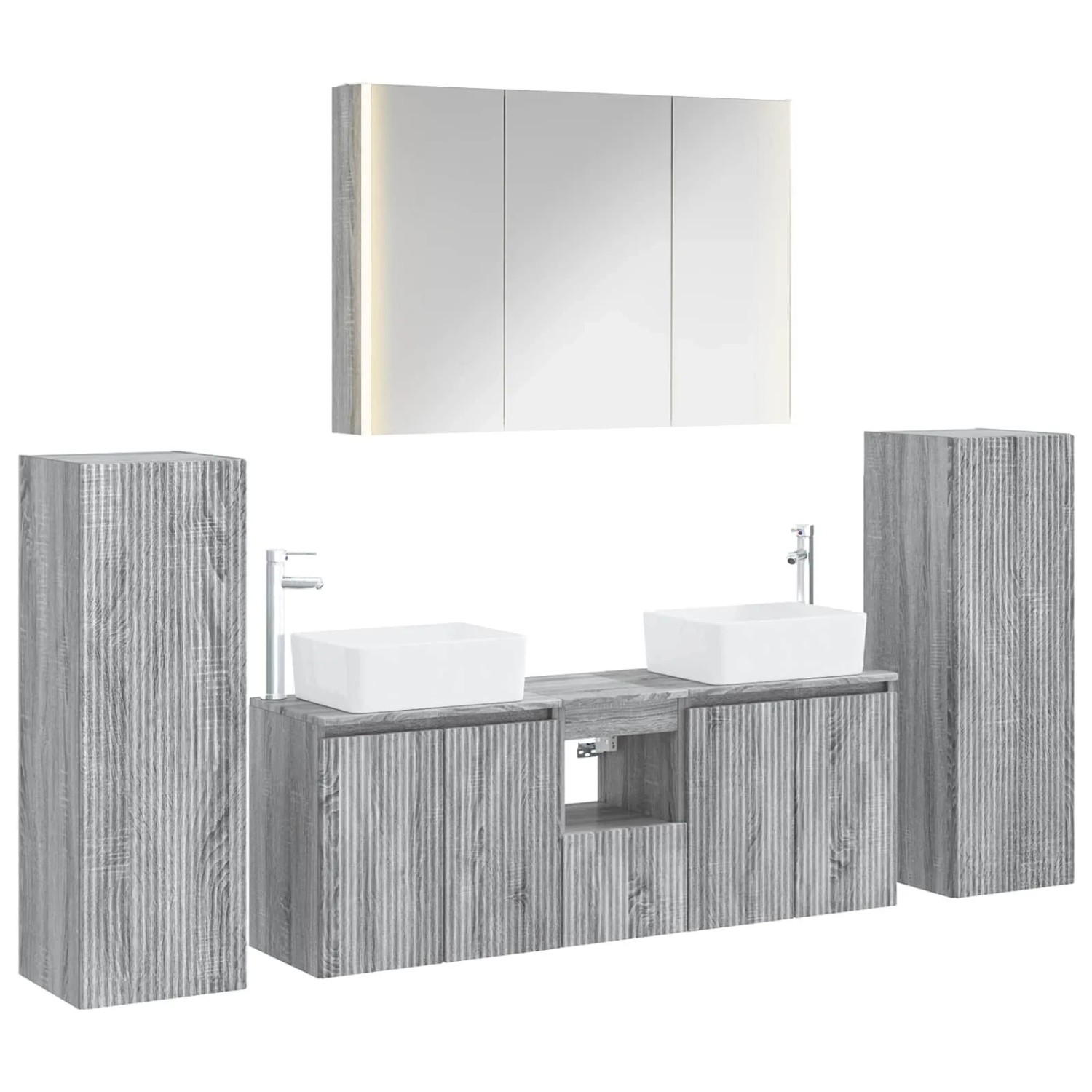 vidaXL Badezimmermöbel-Set 6-Tlg Grau Sonoma Ingenieurholz und Glas 3407172