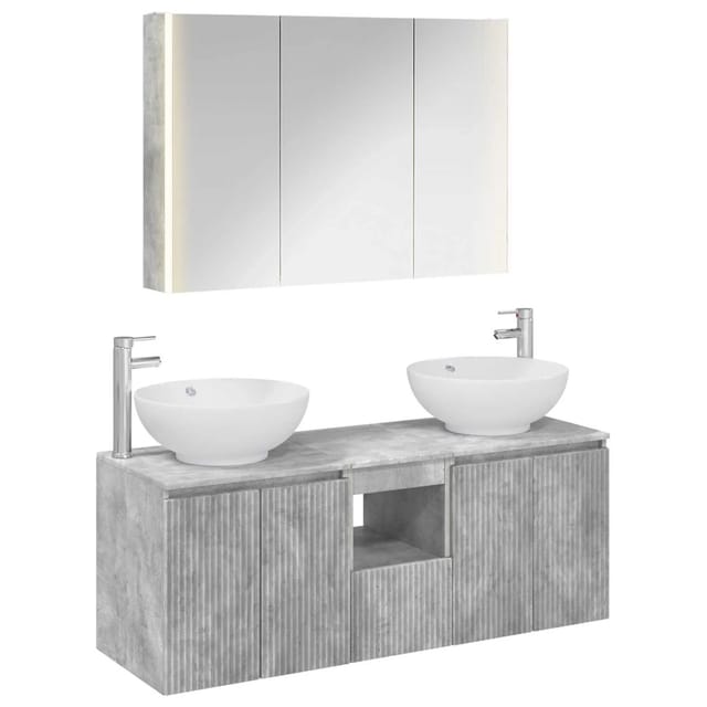 vidaXL Badezimmerschrank-Set 4-Tlg Betongrau Holzwerkstoff 3406506