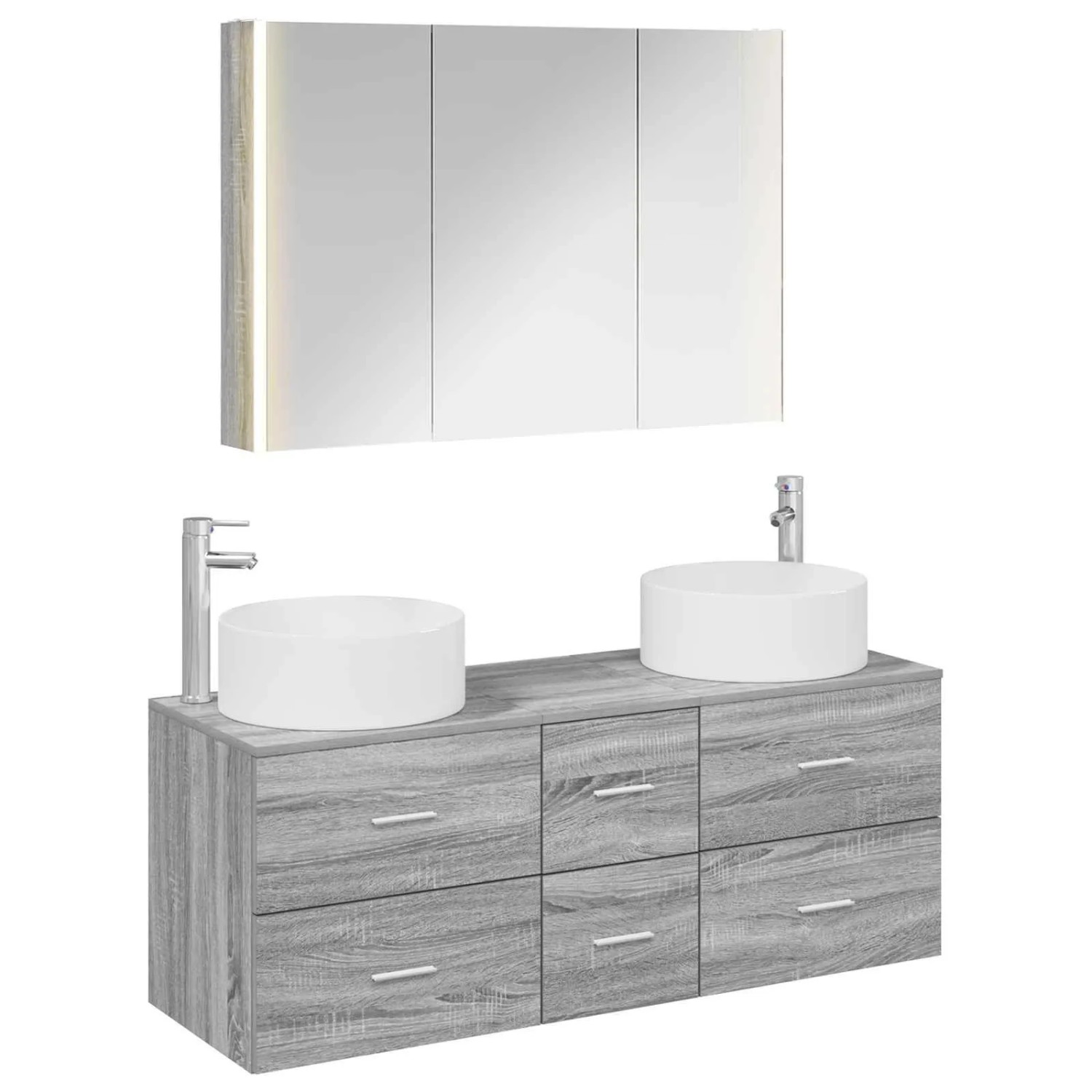 vidaXL Badezimmermöbel-Set 4-Tlg Grau Sonoma Ingenieurholz und Glas 3407108