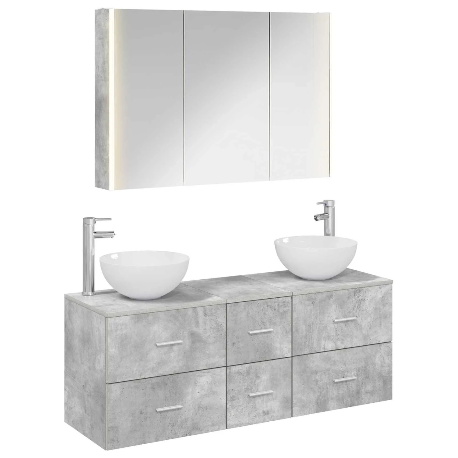vidaXL Badezimmermöbel-Set 4-Tlg Betongrau Ingenieurholz und Glas 3406746