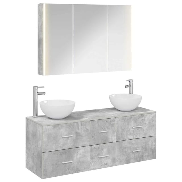 vidaXL Badezimmermöbel-Set 4-Tlg Betongrau Ingenieurholz und Glas 3406746