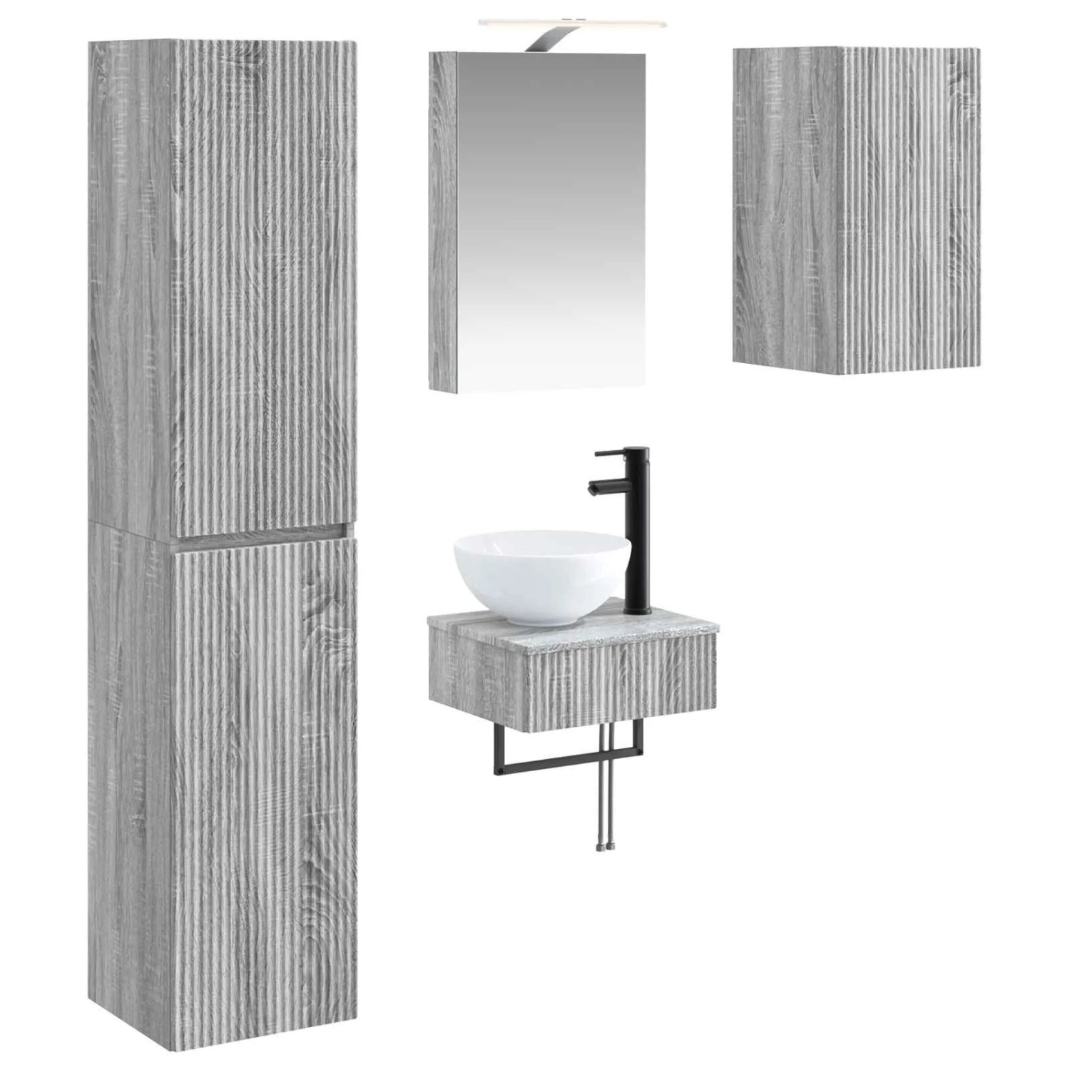 vidaXL Badezimmermöbel-Set 5-Tlg Grau Sonoma Ingenieurholz und Glas 3407244