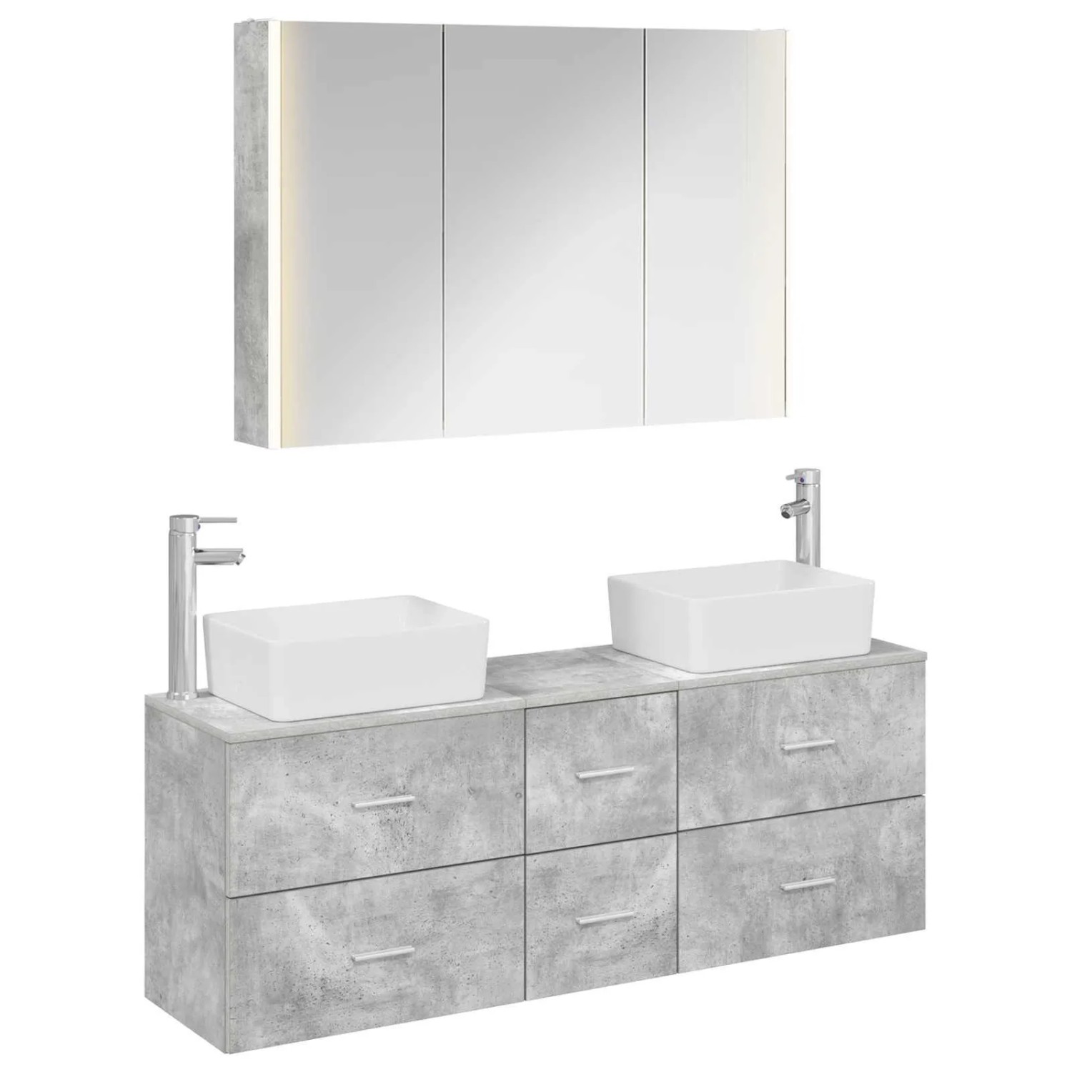 vidaXL Badezimmermöbel-Set 4-Tlg Betongrau Ingenieurholz und Glas 3406866