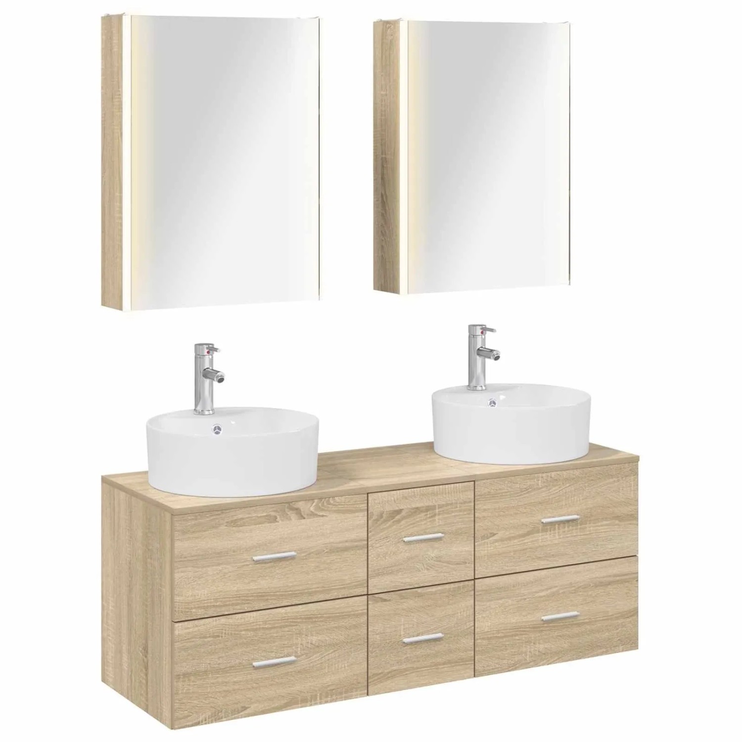 vidaXL Badezimmermöbel-Set 5-Tlg Sonoma-Eiche Ingenieurholz und Glas 3406929