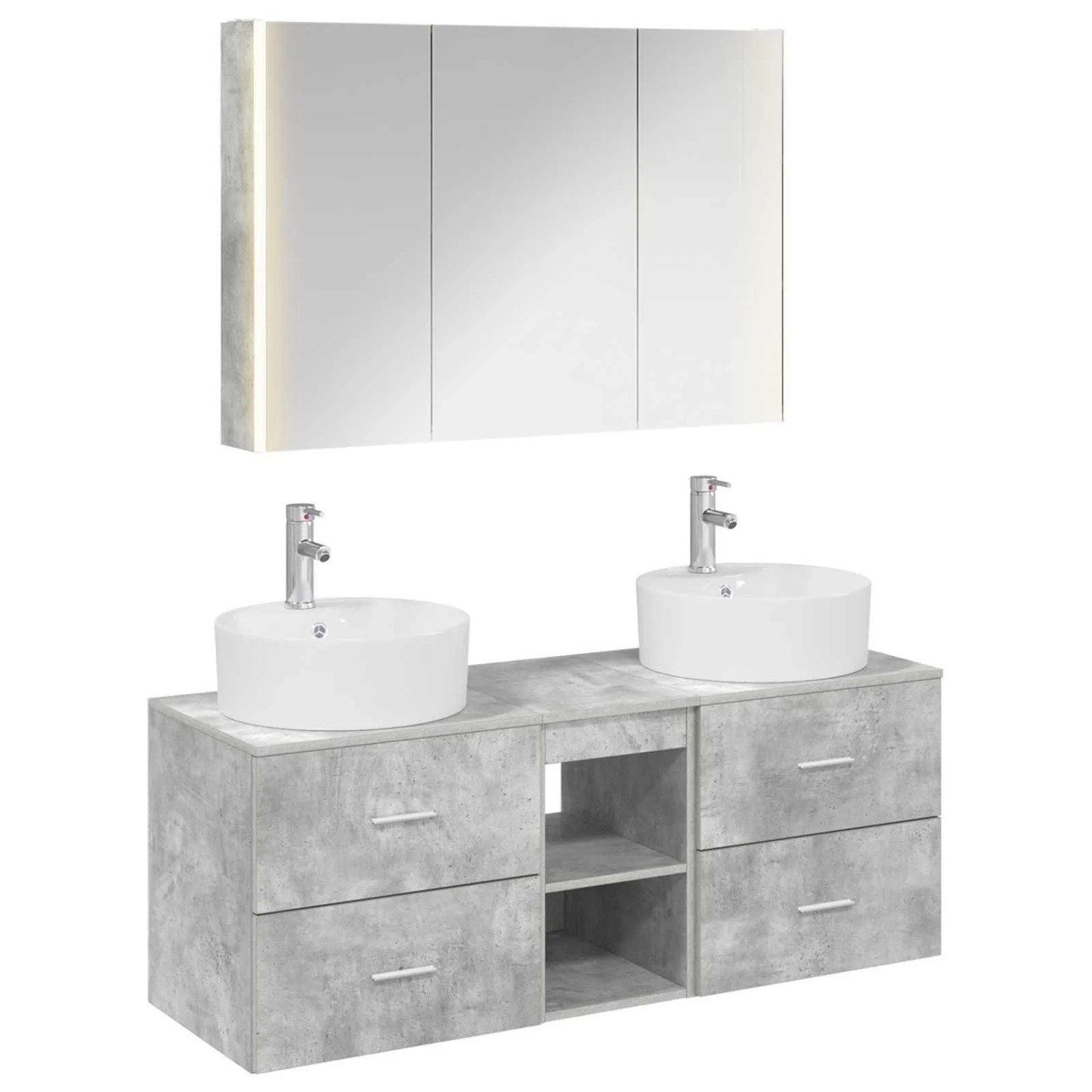 vidaXL Badezimmermöbel-Set 4-Tlg Betongrau Ingenieurholz und Glas 3406906