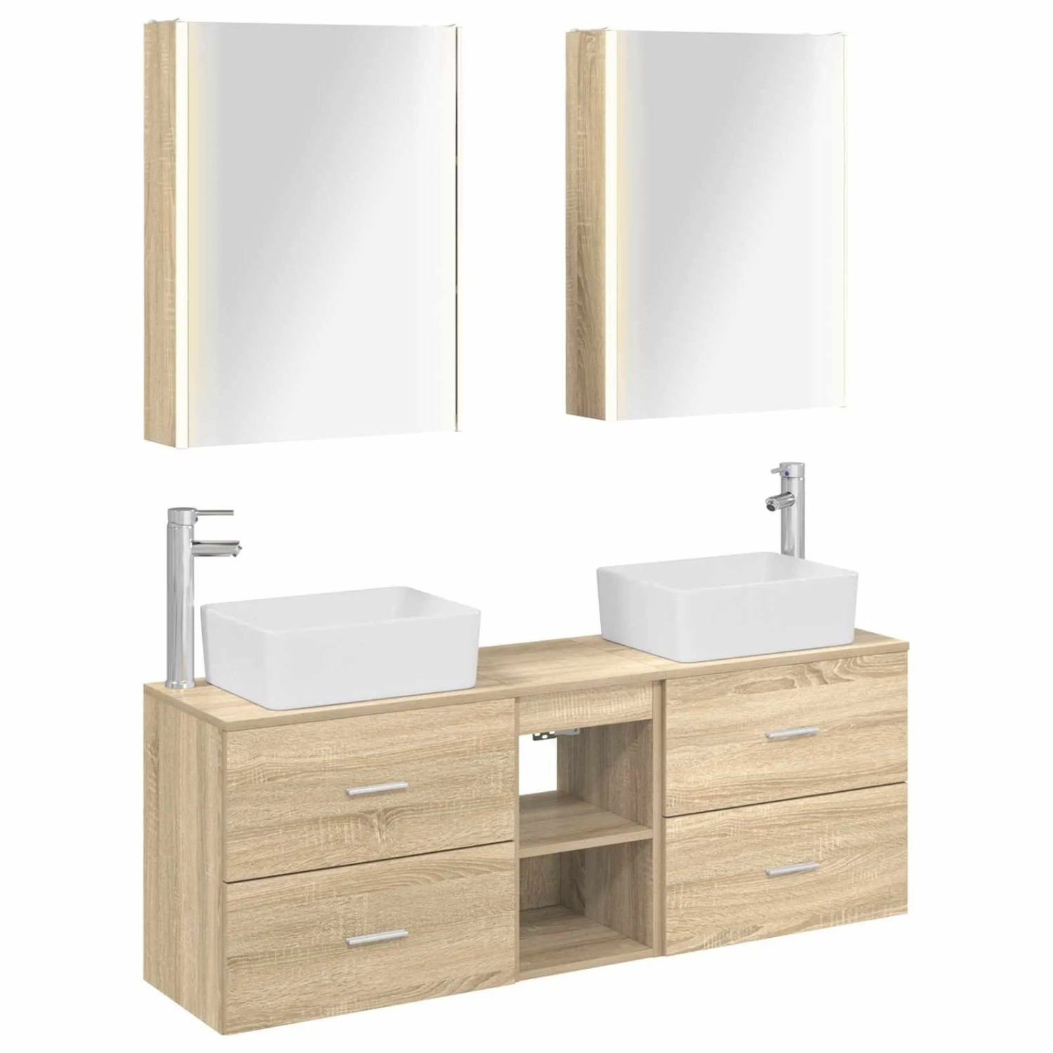 vidaXL Badezimmermöbel-Set 5-Tlg Sonoma-Eiche Ingenieurholz und Glas 3406849