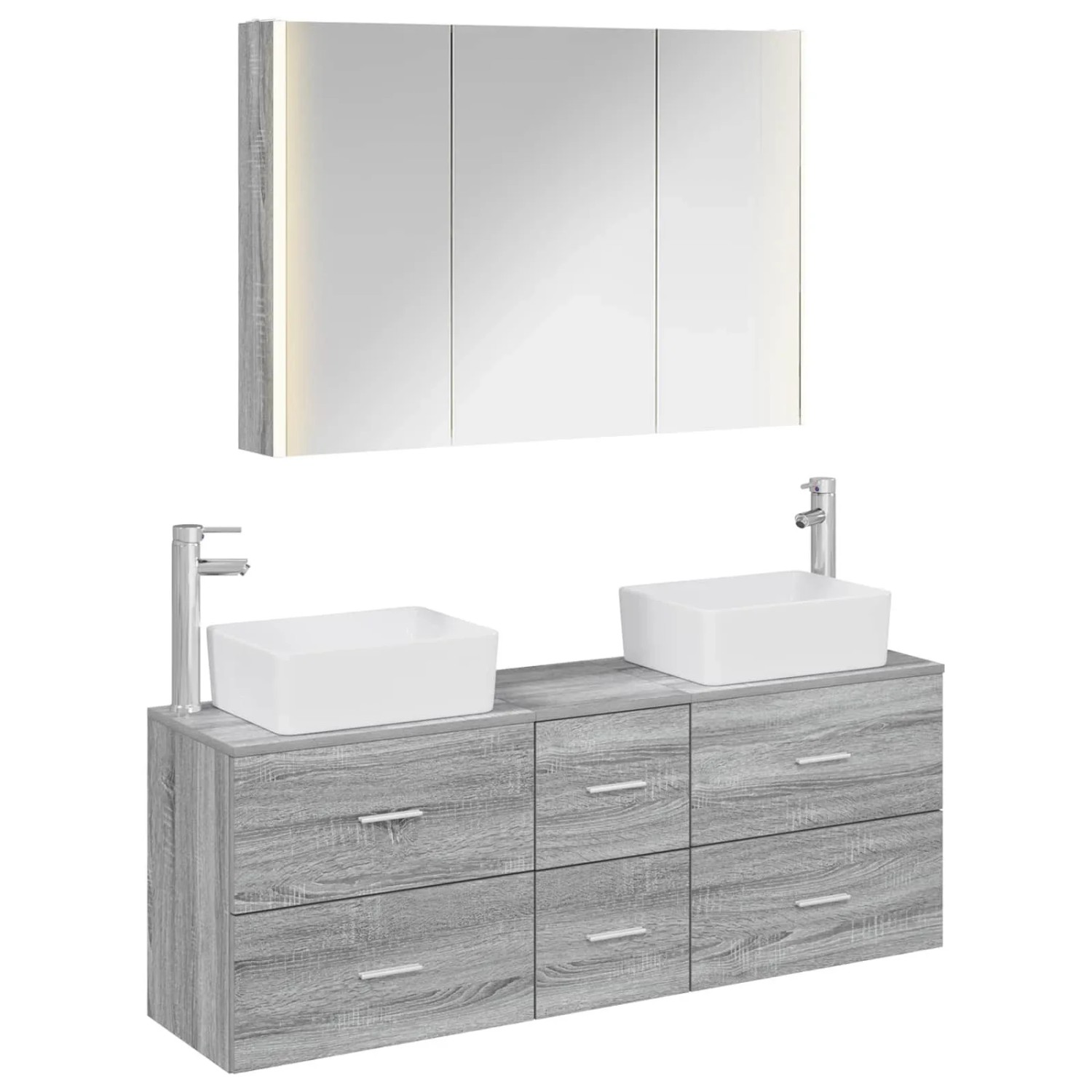 vidaXL Badezimmermöbel-Set 4-Tlg Grau Sonoma Ingenieurholz und Glas 3406868