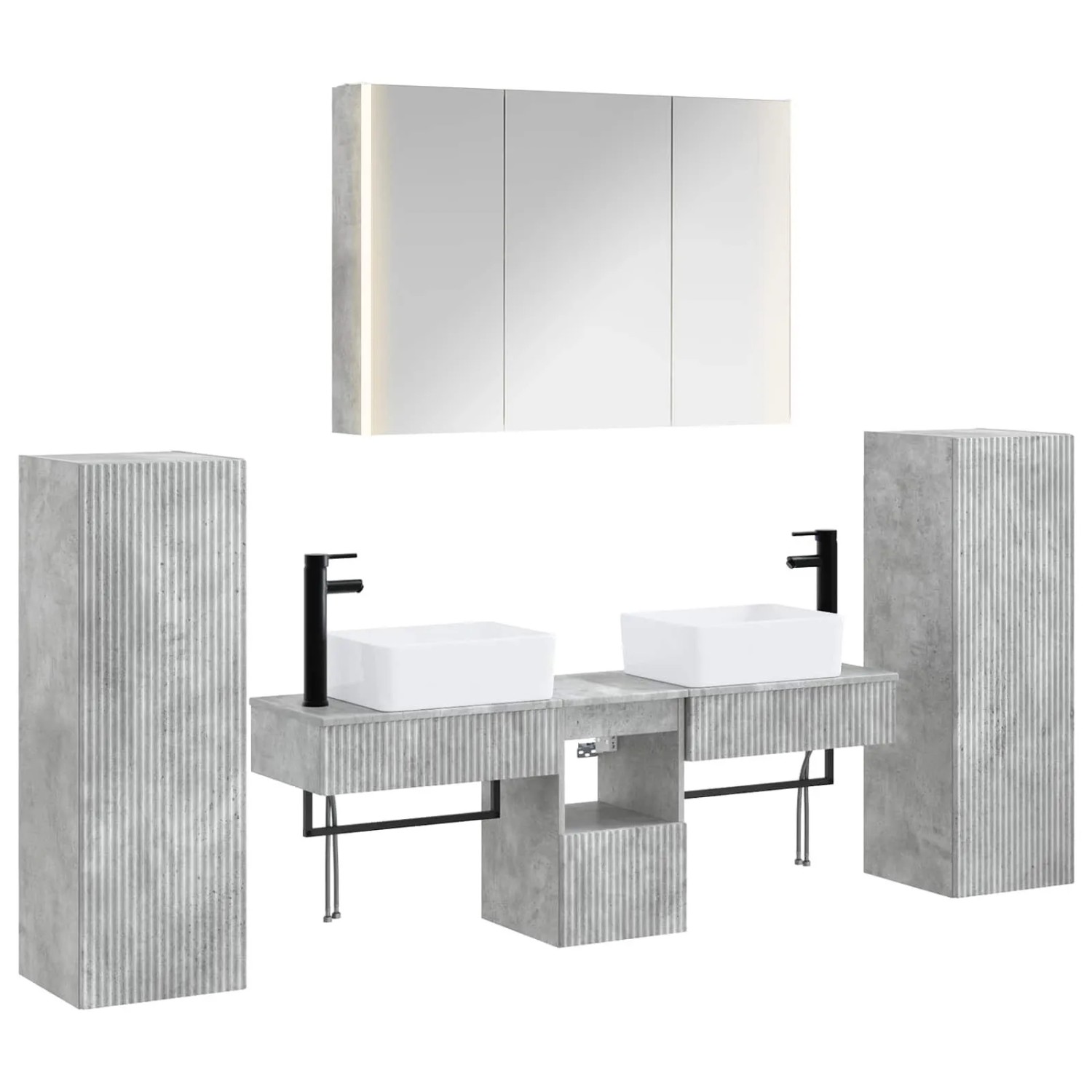 vidaXL Badezimmermöbel-Set 6-Tlg Betongrau Ingenieurholz und Glas 3407138