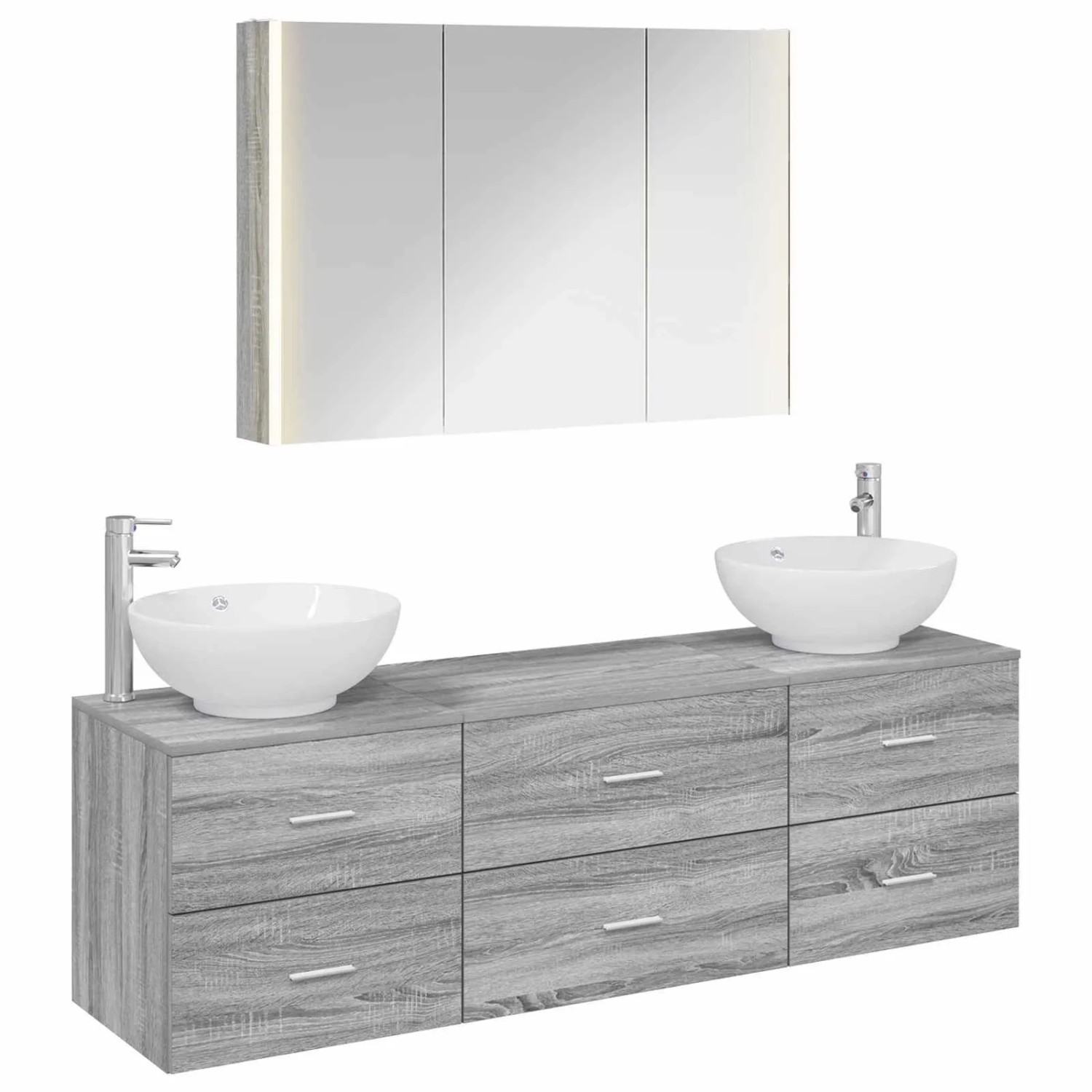 vidaXL Badezimmermöbel-Set 4-Tlg Grau Sonoma Ingenieurholz und Glas 3406948