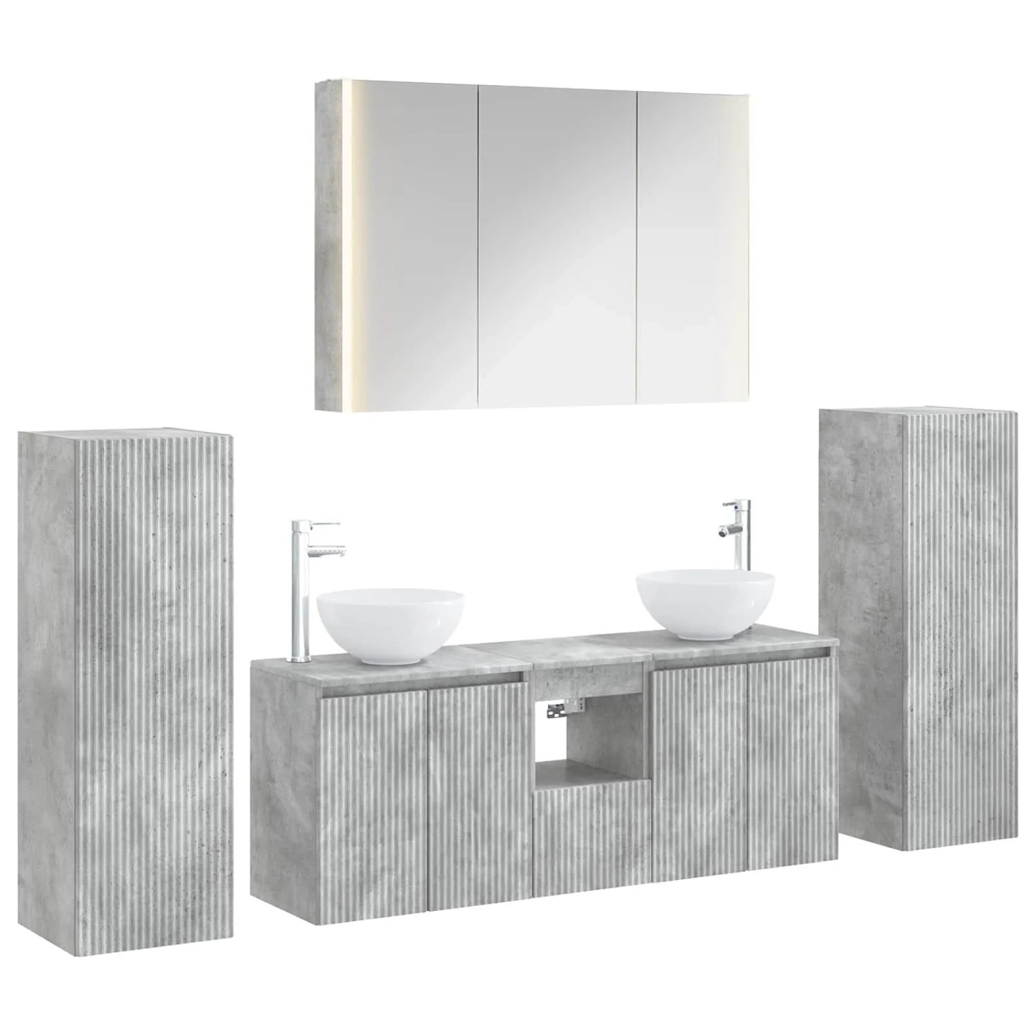 vidaXL Badezimmermöbel-Set 6-Tlg Betongrau Ingenieurholz und Glas 3407154