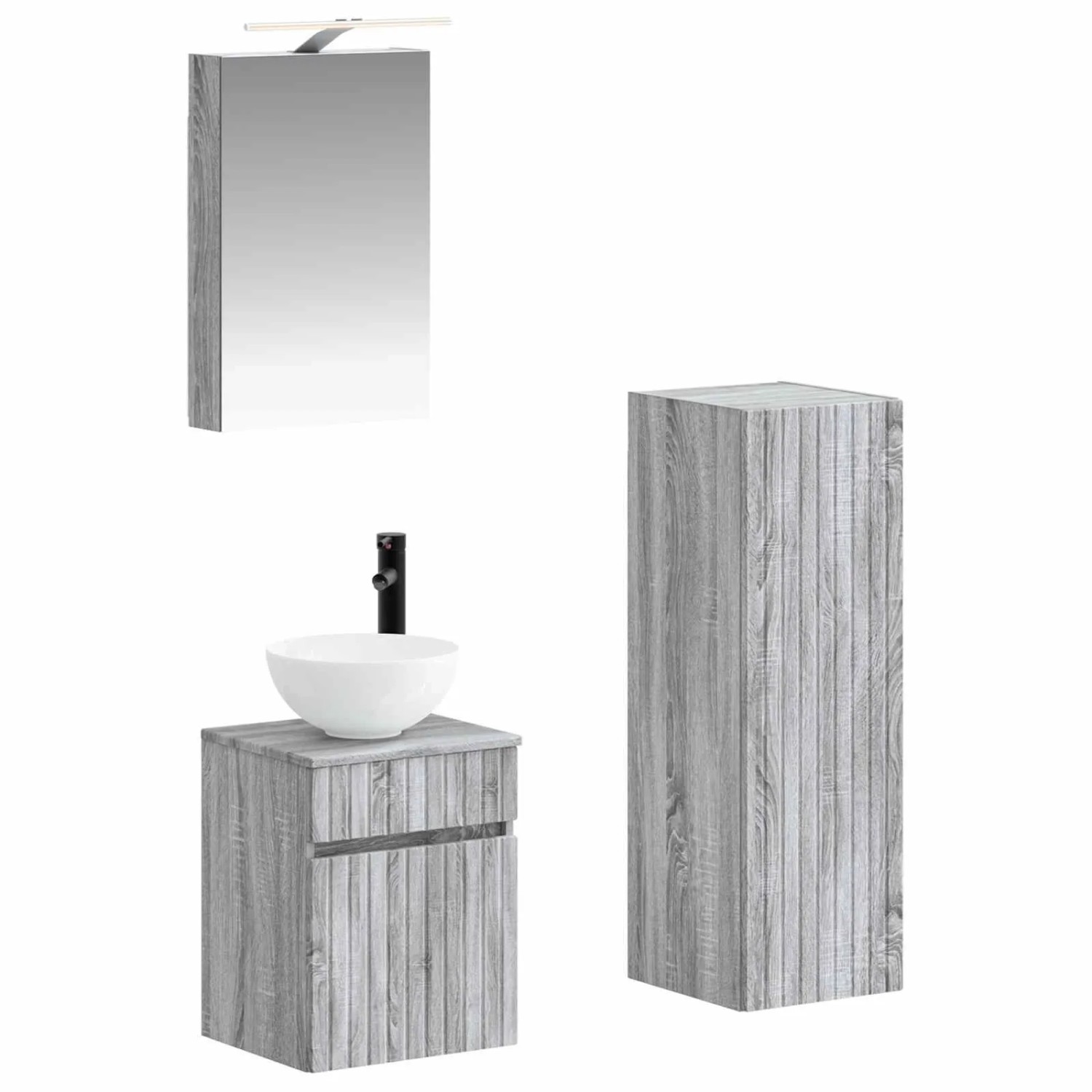 vidaXL Badezimmermöbel-Set 4-Tlg Grau Sonoma Ingenieurholz und Glas 3407460