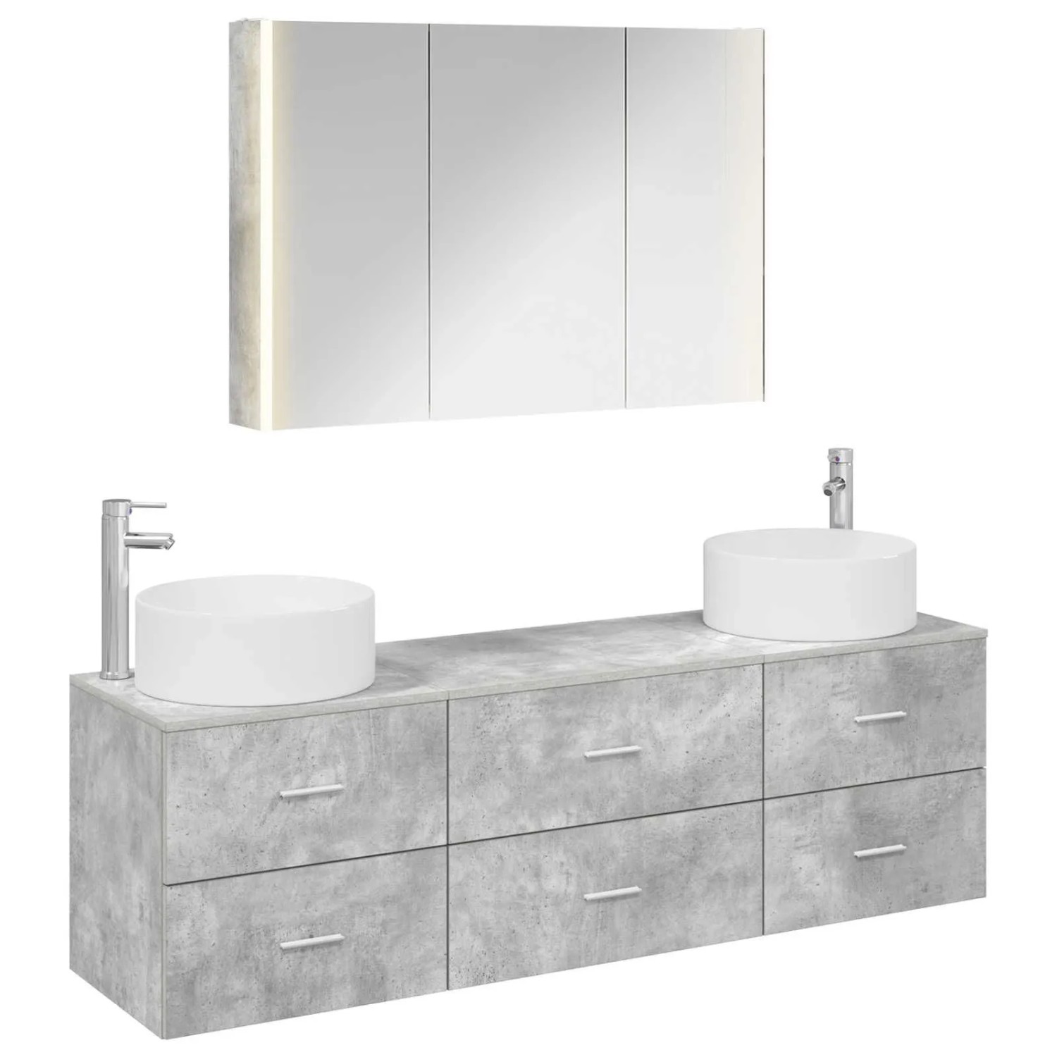 vidaXL Badezimmermöbel-Set 4-Tlg Betongrau Ingenieurholz und Glas 3407066