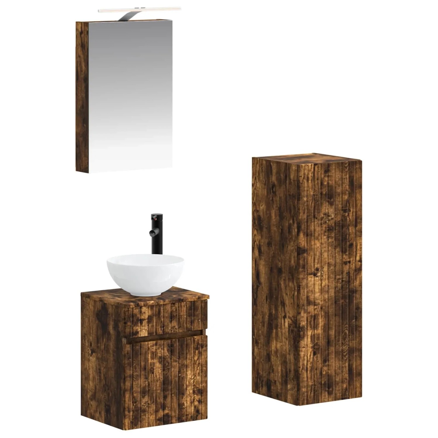 vidaXL Badezimmermöbel-Set 4-Tlg Geräucherte Eiche 3407459