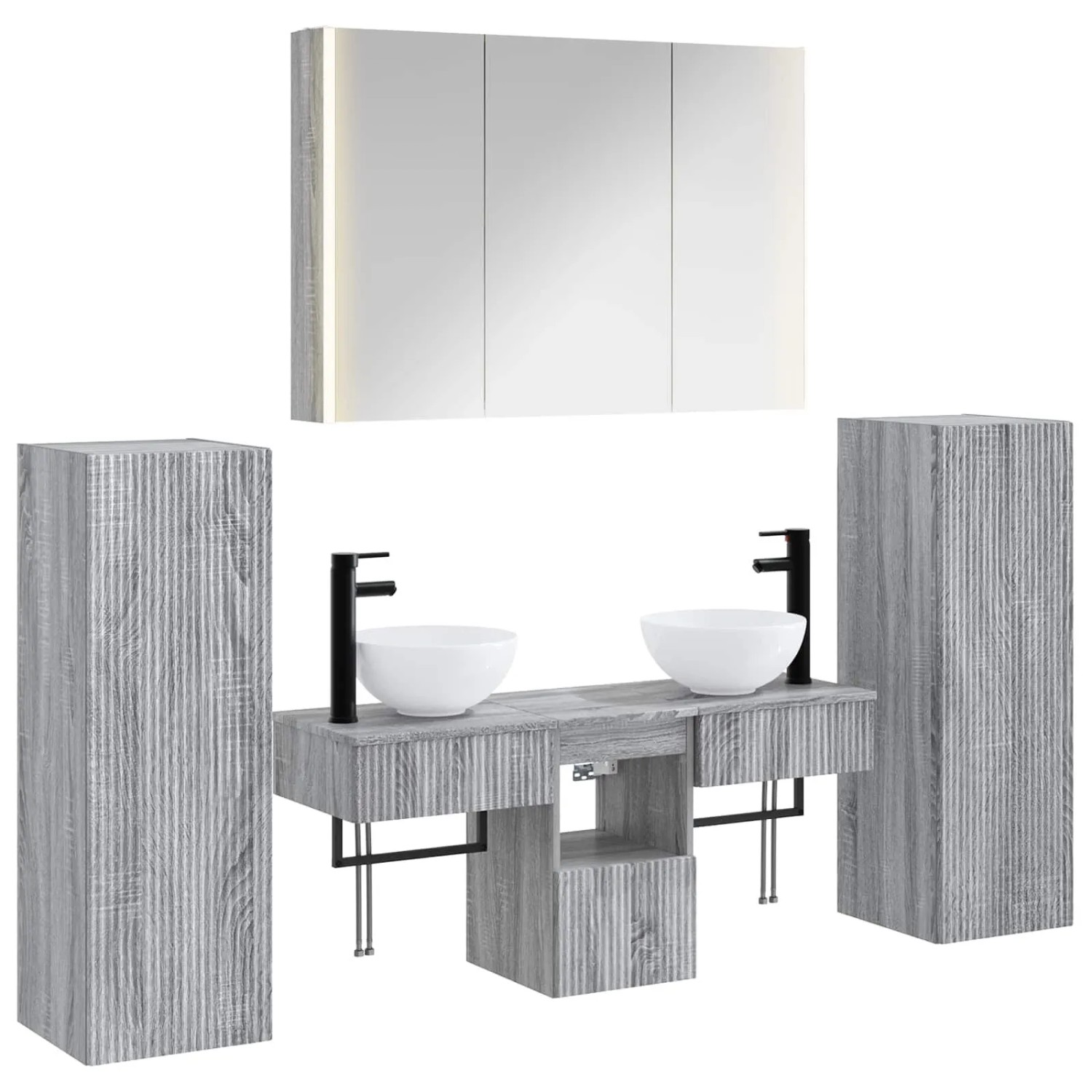 vidaXL Badezimmermöbel-Set 6-Tlg Grau Sonoma Ingenieurholz und Glas 3407124