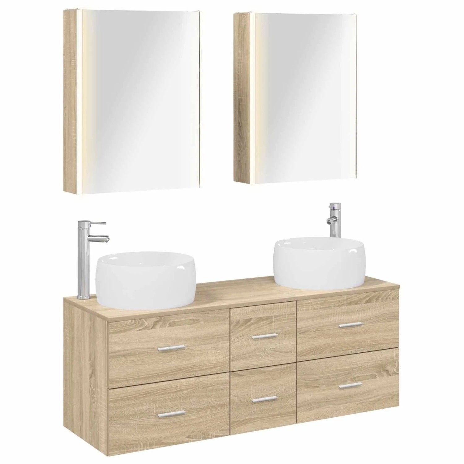 vidaXL Badezimmermöbel-Set 5-Tlg Sonoma-Eiche Ingenieurholz und Glas 3407049