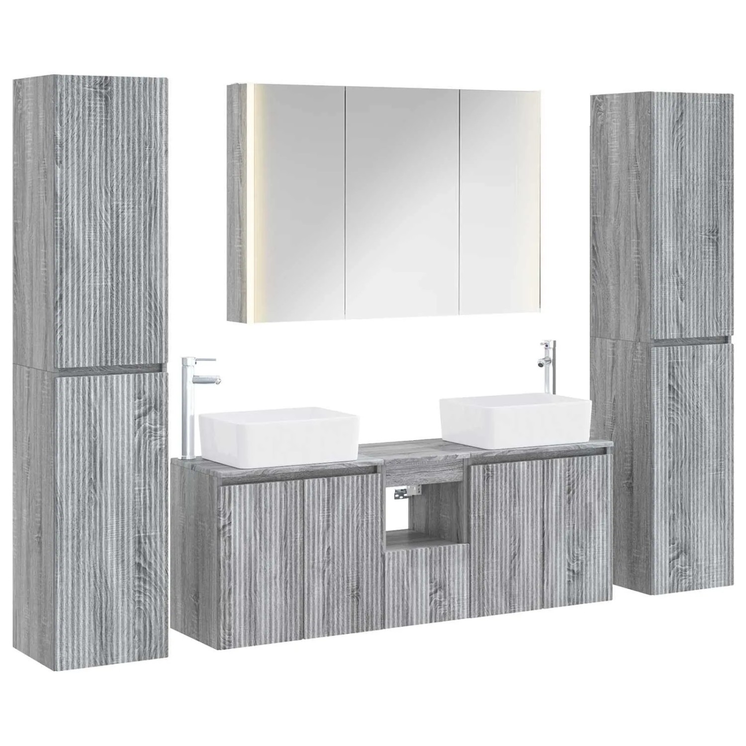 vidaXL Badezimmermöbel-Set 6-Tlg Grau Sonoma Ingenieurholz und Glas 3407236