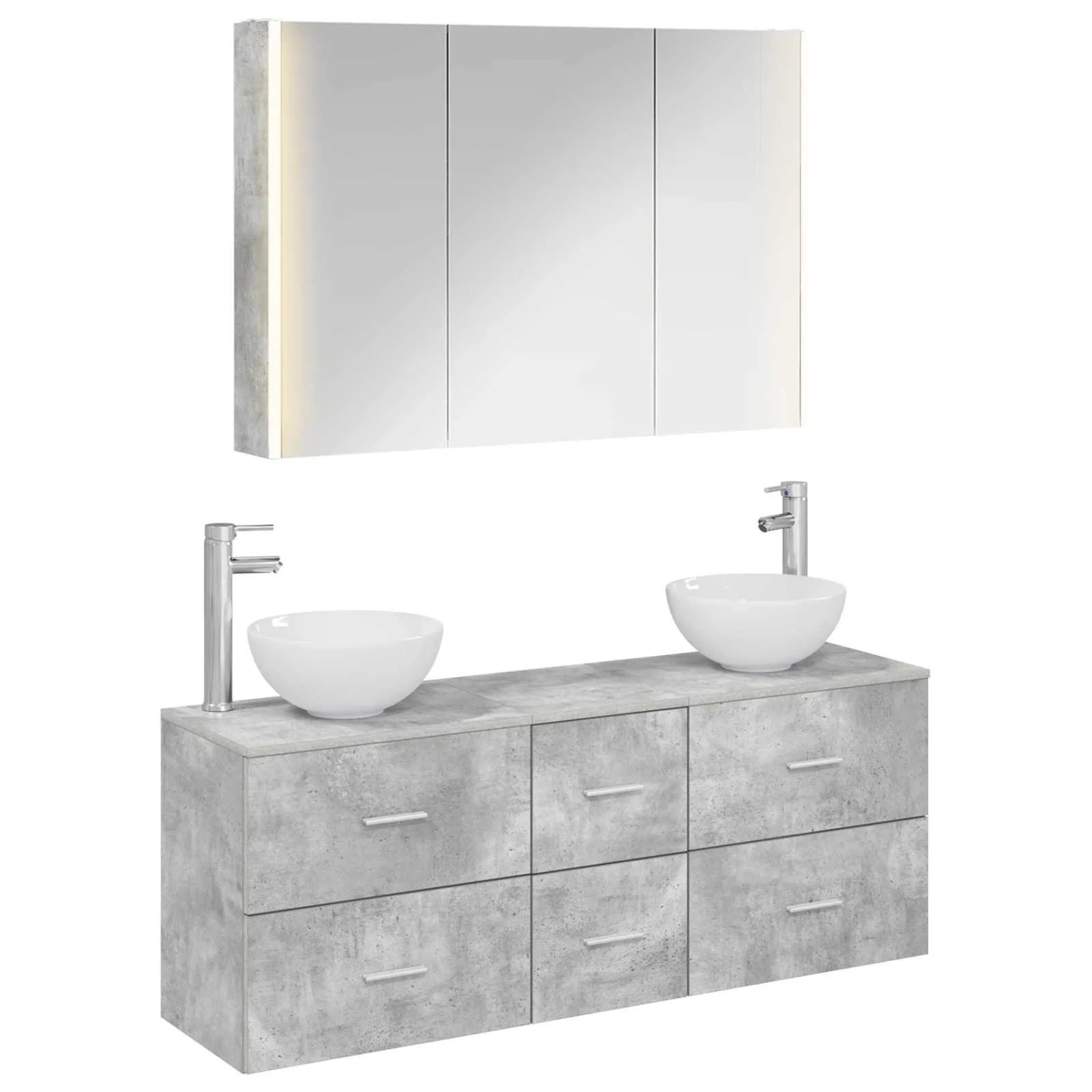 vidaXL Badezimmermöbel-Set 4-Tlg Betongrau Ingenieurholz und Glas 3406706